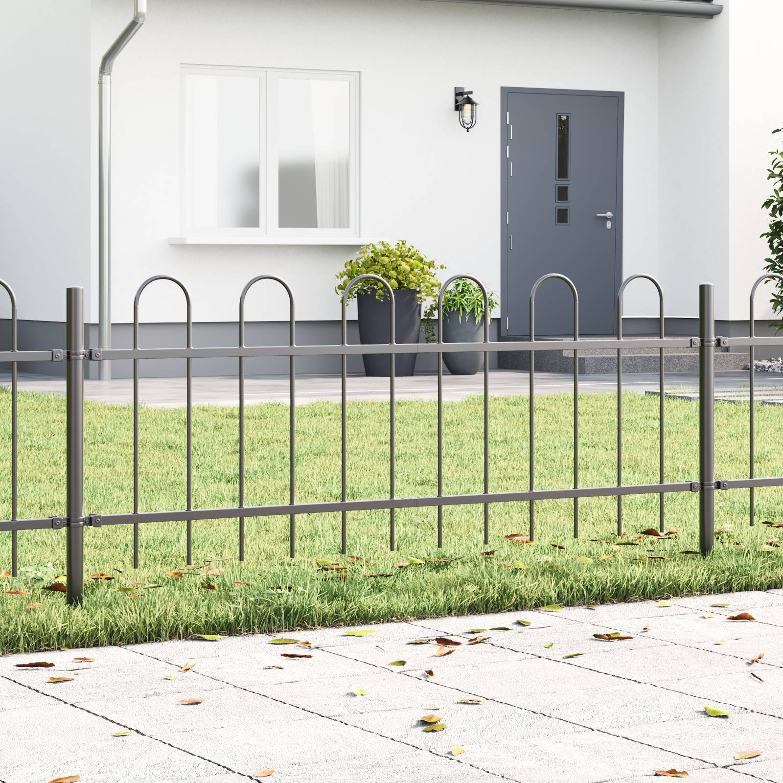 vidaXL Gartenzaun mit Bogenoberteil Grau 10,2x0,6 m Stahl