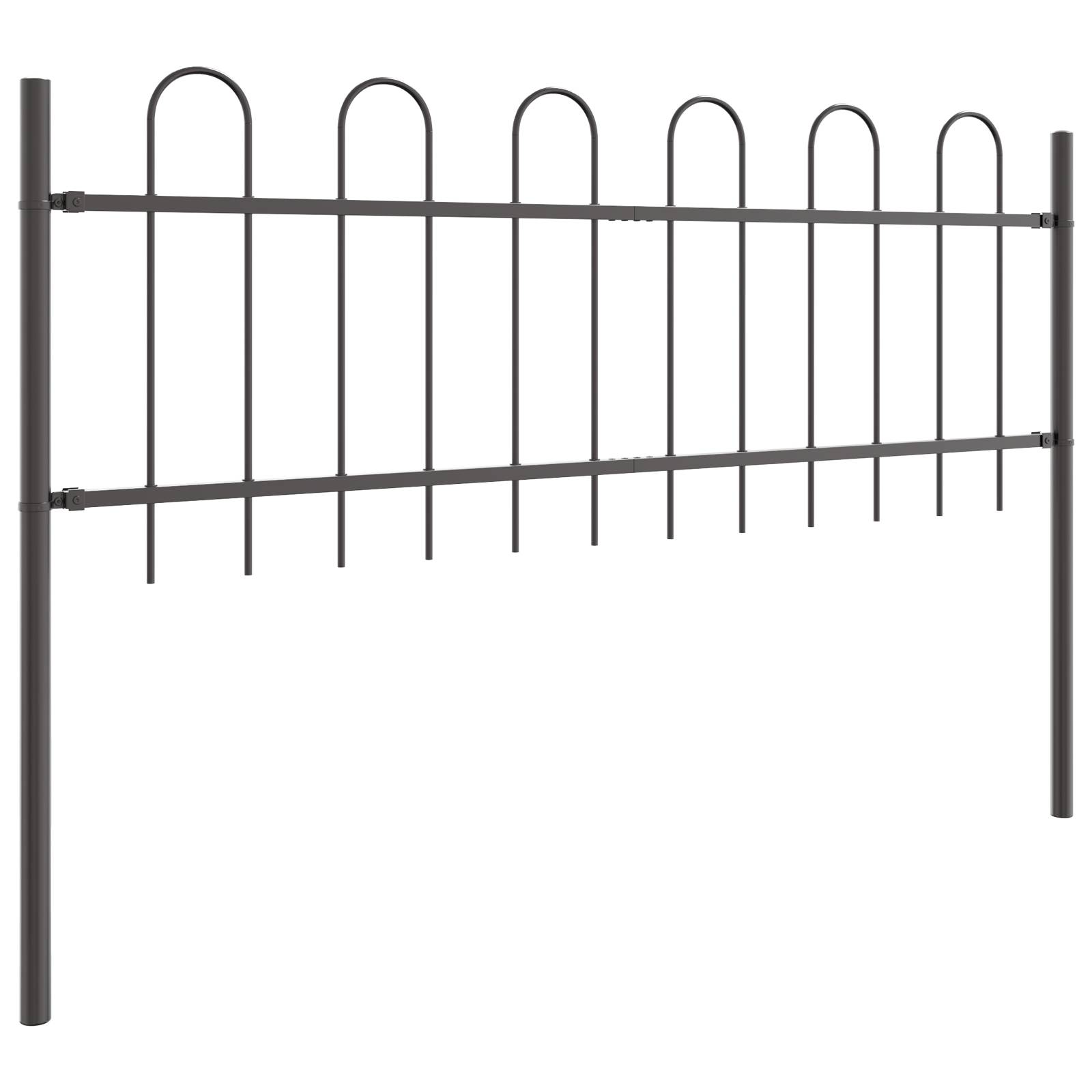 vidaXL Gartenzaun mit Bogenoberteil Grau, 5,1x0,6 m Stahl