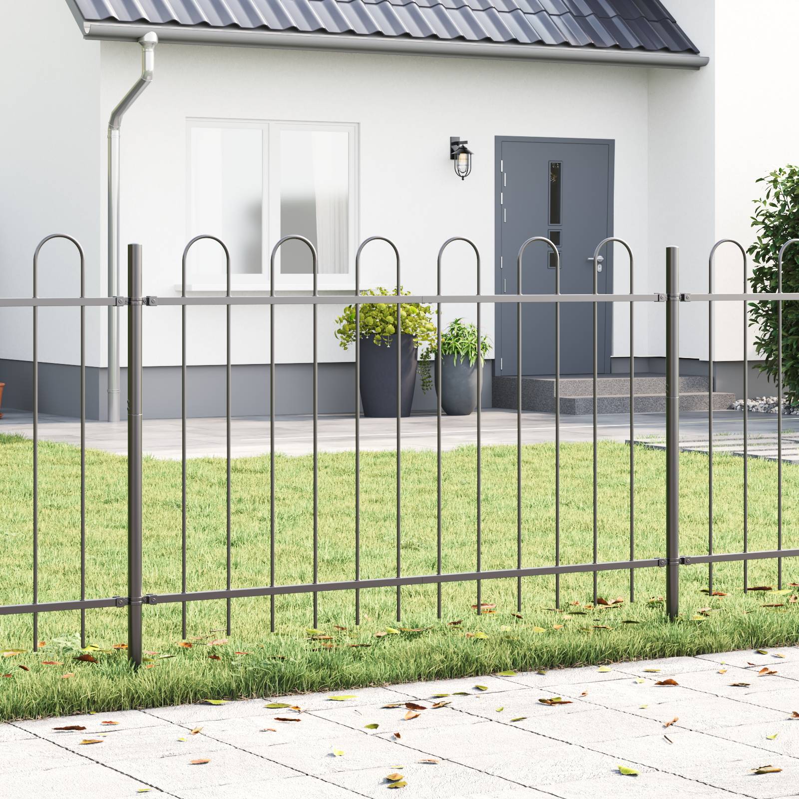 vidaXL Gartenzaun mit Bogenoberteil Grau 13,6x1 m Stahl