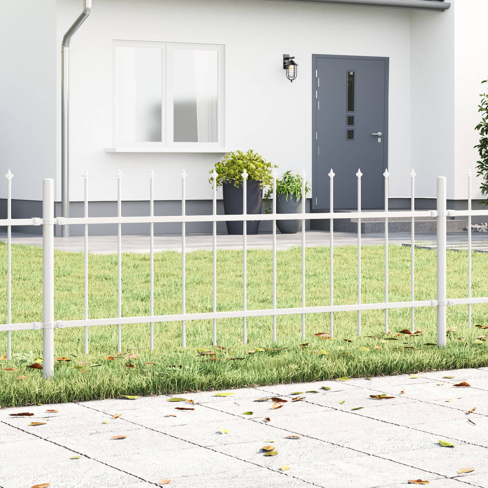 vidaXL Gartenzaun mit Speerspitzen Weiß 6,8 x 0,6 m Stahl