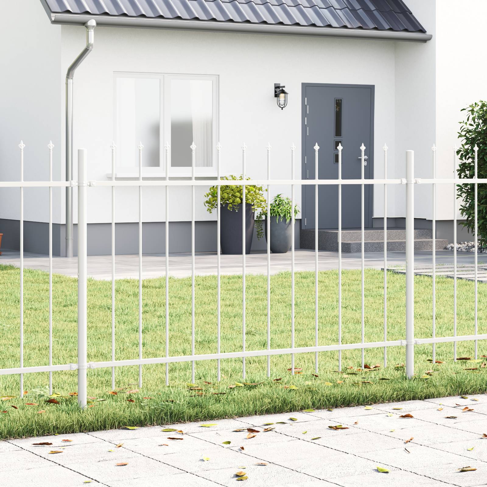 vidaXL Gartenzaun mit Speer-Spitze Weiß 11,9x0,8 m Stahl