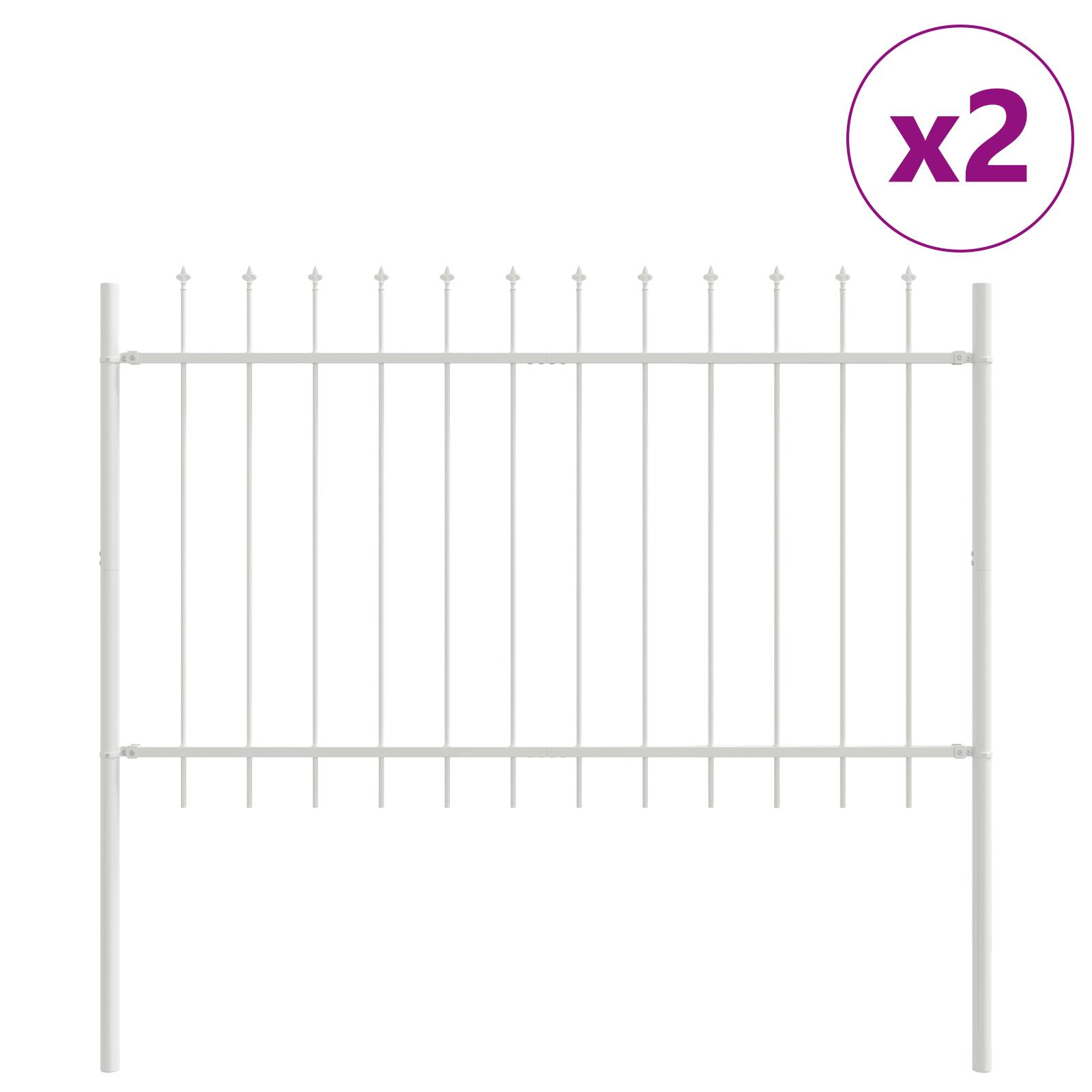 vidaXL Gartenzaun mit Speerspitzen Weiß 3,4x1,2 m Stahl