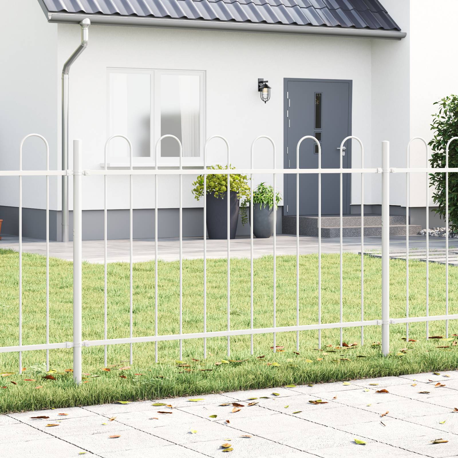 vidaXL Gartenzaun mit Bogenoberteil Weiß 3,4x1 m Stahl