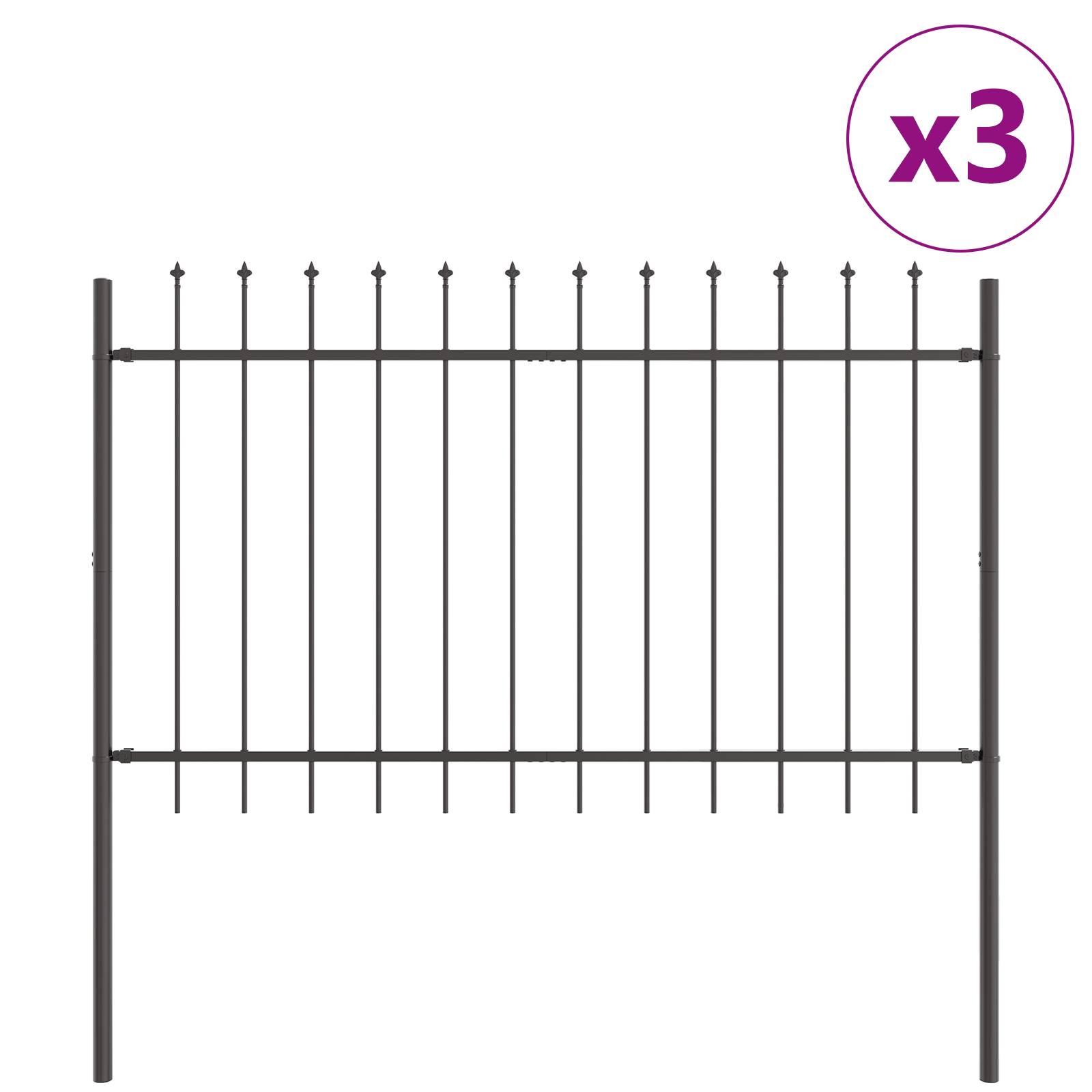 vidaXL Gartenzaun mit Speerspitzen Grau, 5,1 x 1 m Stahl