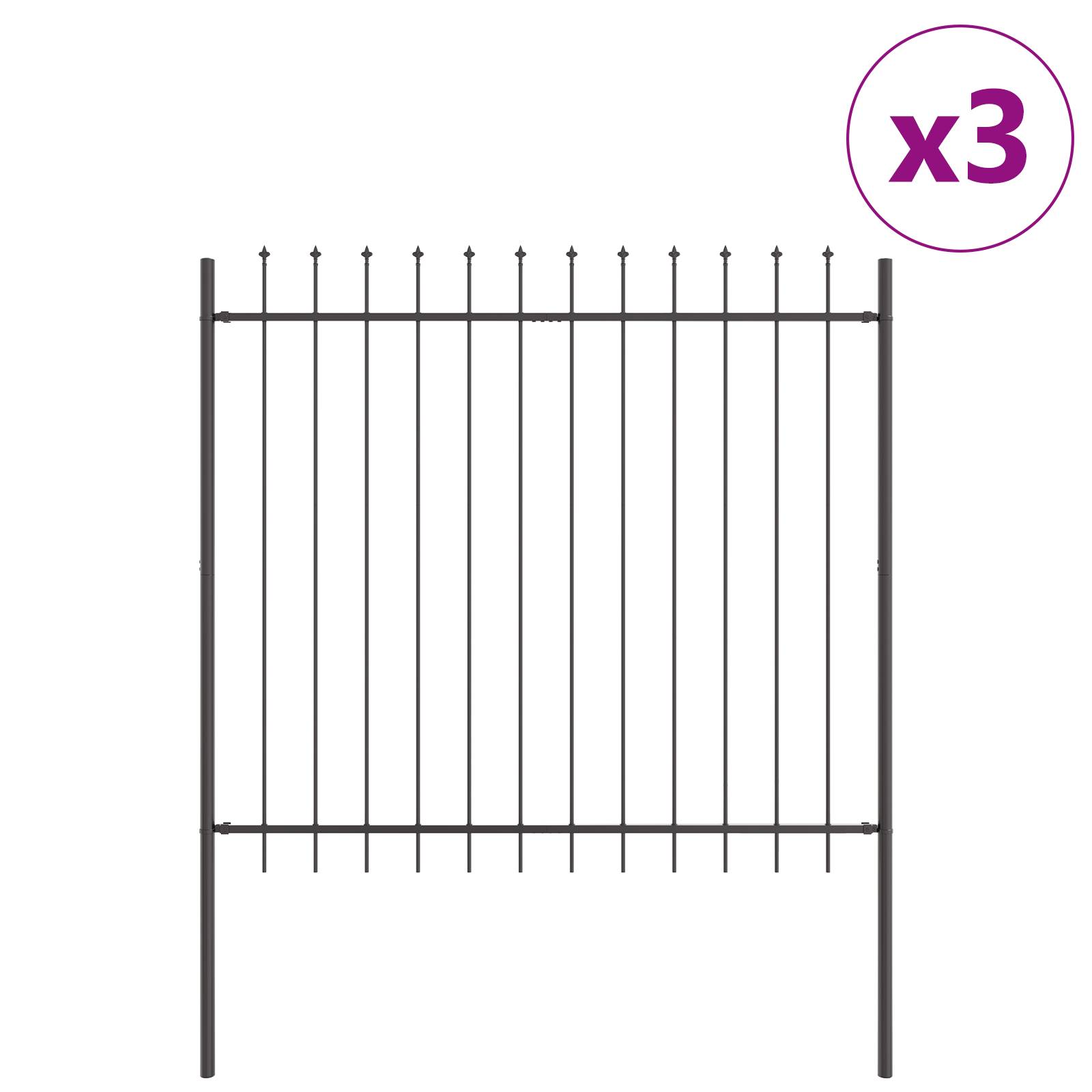 vidaXL Gartenzaun mit Speerkopf Grau 5,1x1,5 m Stahl