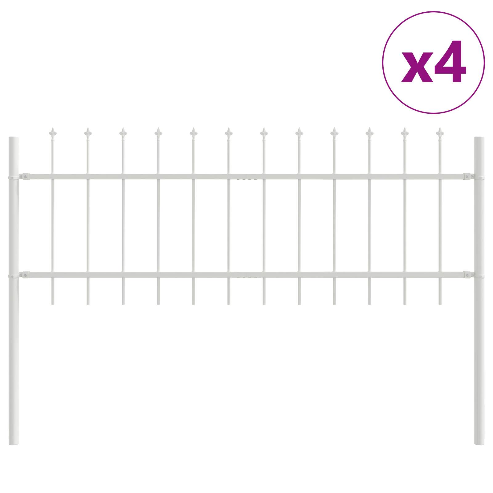 vidaXL Gartenzaun mit Speerspitzen Weiß 6,8 x 0,6 m Stahl