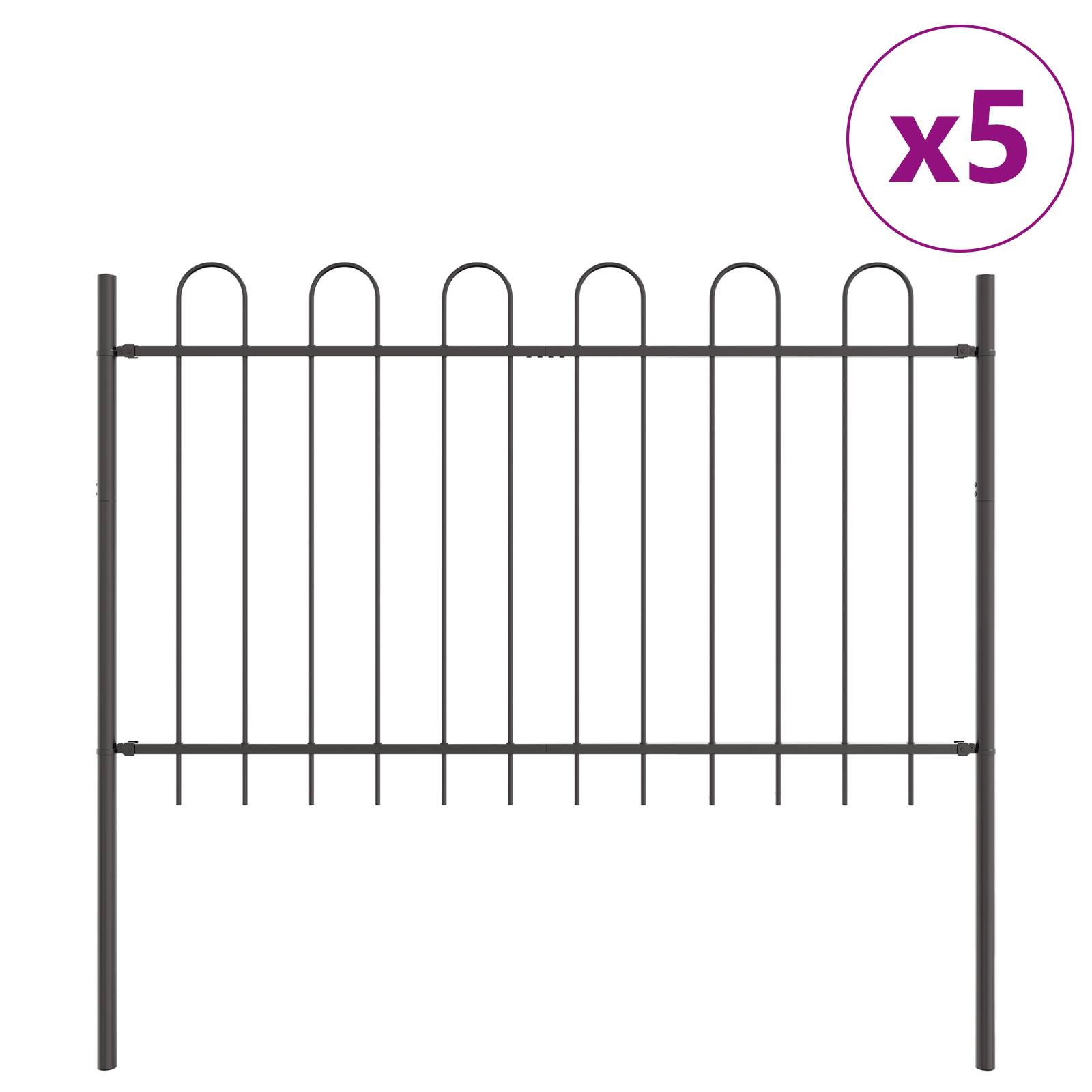 vidaXL Gartenzaun mit Bogenoberteil Grau 8,5 x 1,2 m Stahl