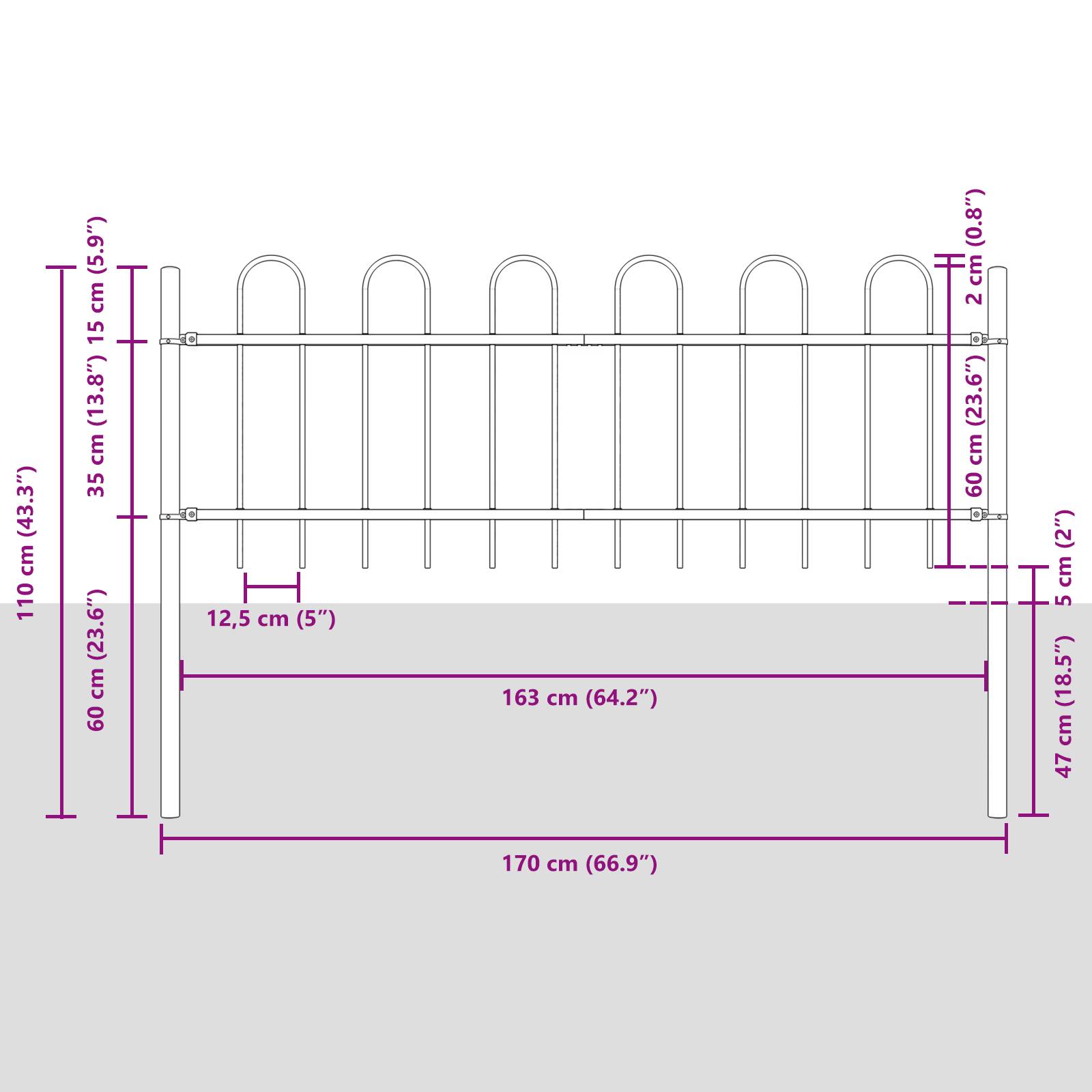 vidaXL Gartenzaun mit Bogenoberteil Weiß 8,5x0,6 m Stahl