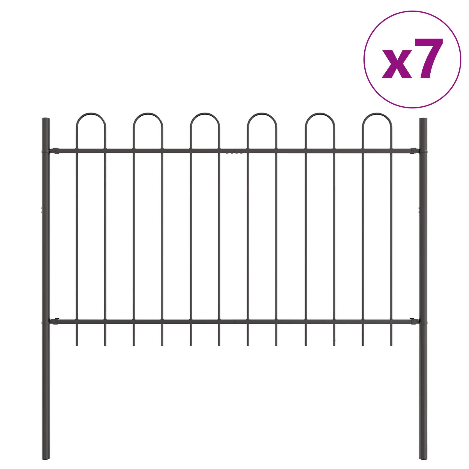 vidaXL Gartenzaun mit Bogenobrteil Grau 11,9 x 1 m Stahl