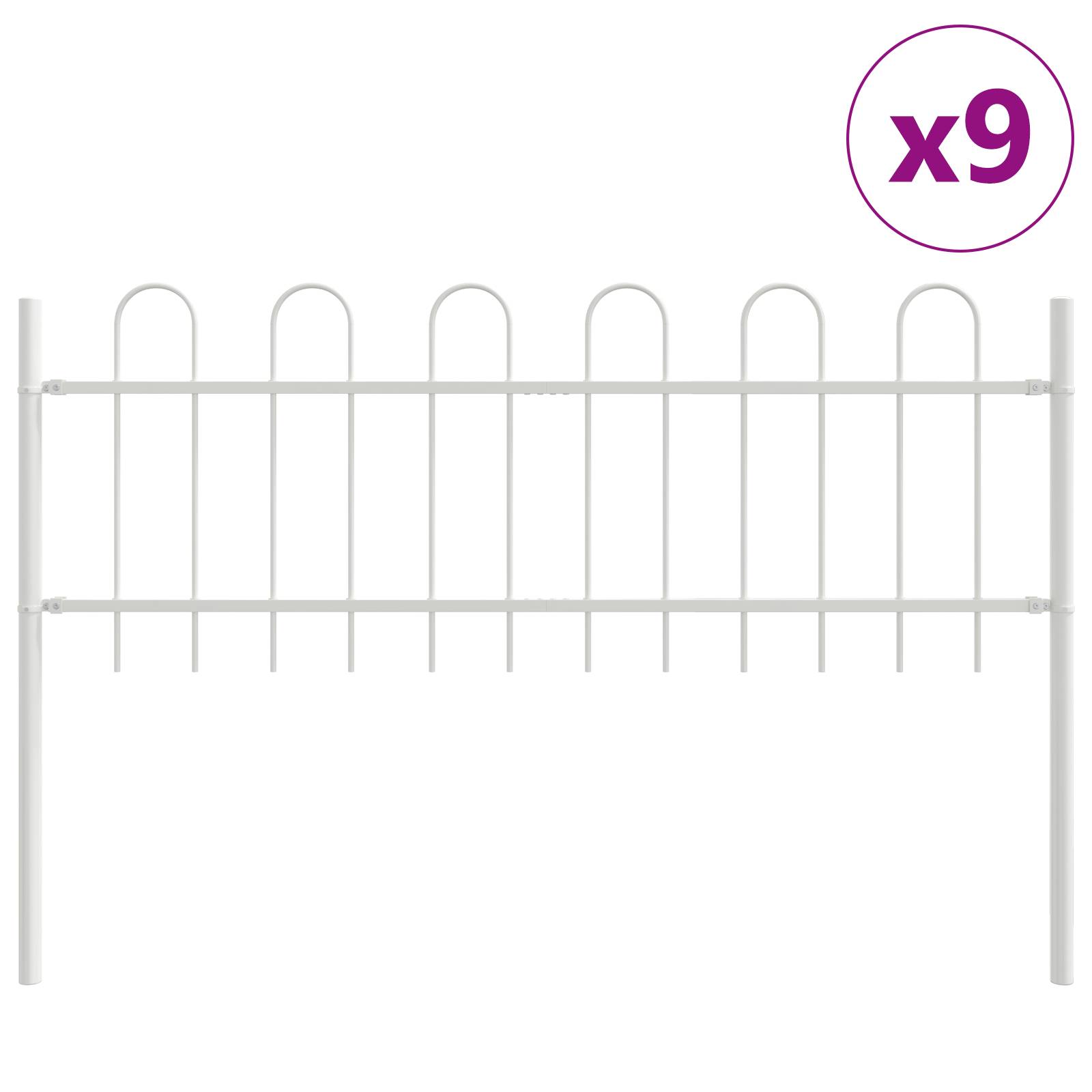 vidaXL Gartenzaun mit Bogenoberteil Weiß 15,3x0,6 m Stahl
