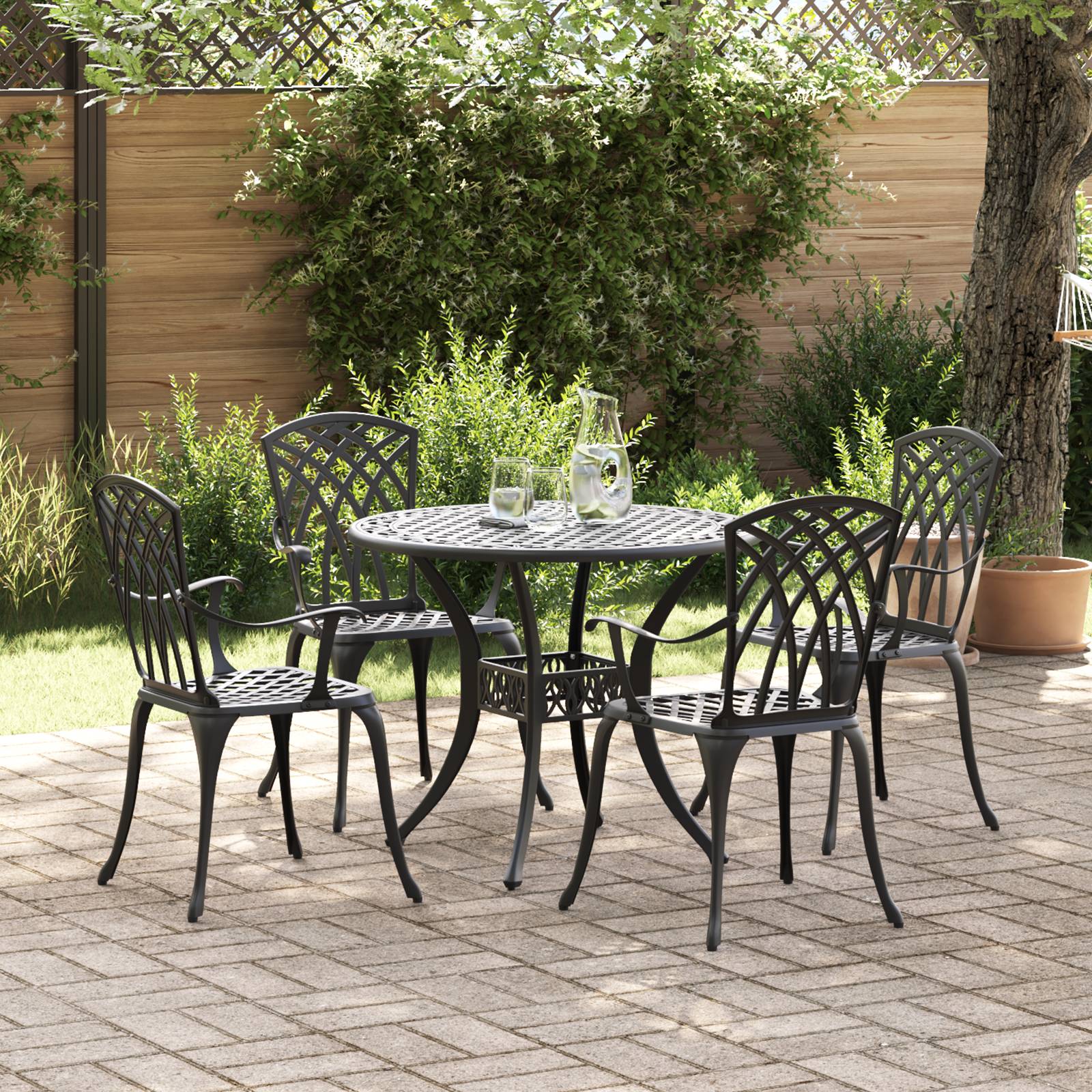 vidaXL 5-tlg. Garten-Essgruppe Schwarz Aluminiumguss