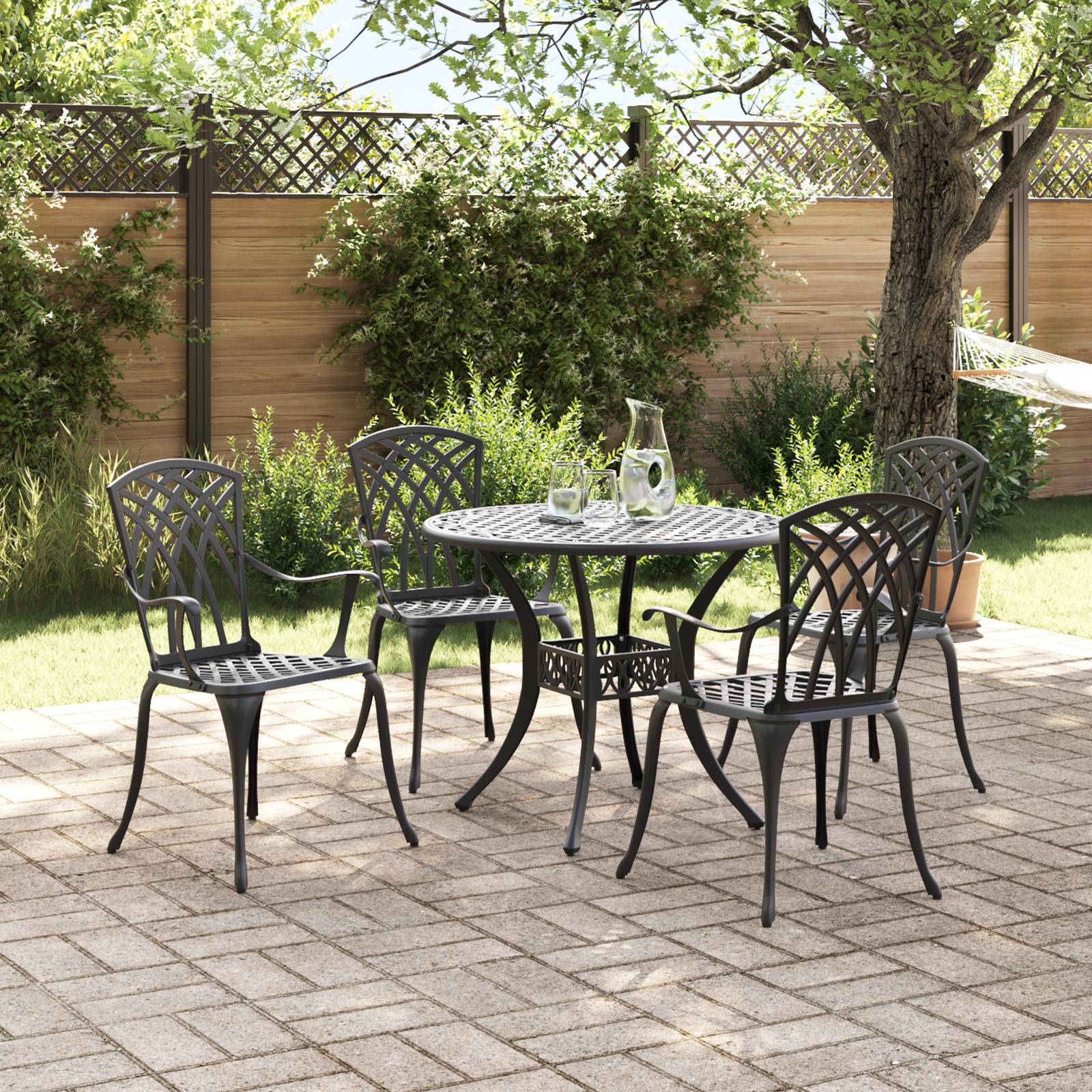 vidaXL 5-tlg. Garten-Essgruppe Schwarz Aluminiumguss