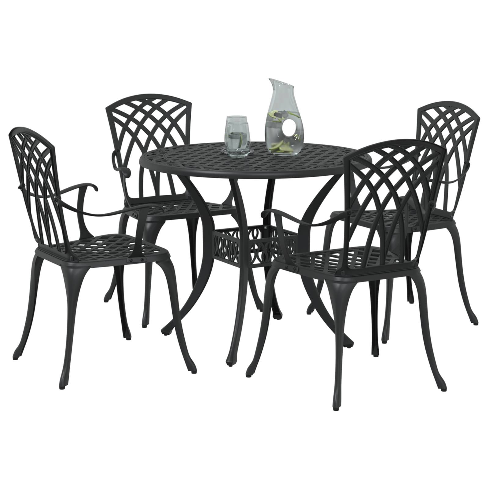 vidaXL 5-tlg. Garten-Essgruppe Schwarz Aluminiumguss