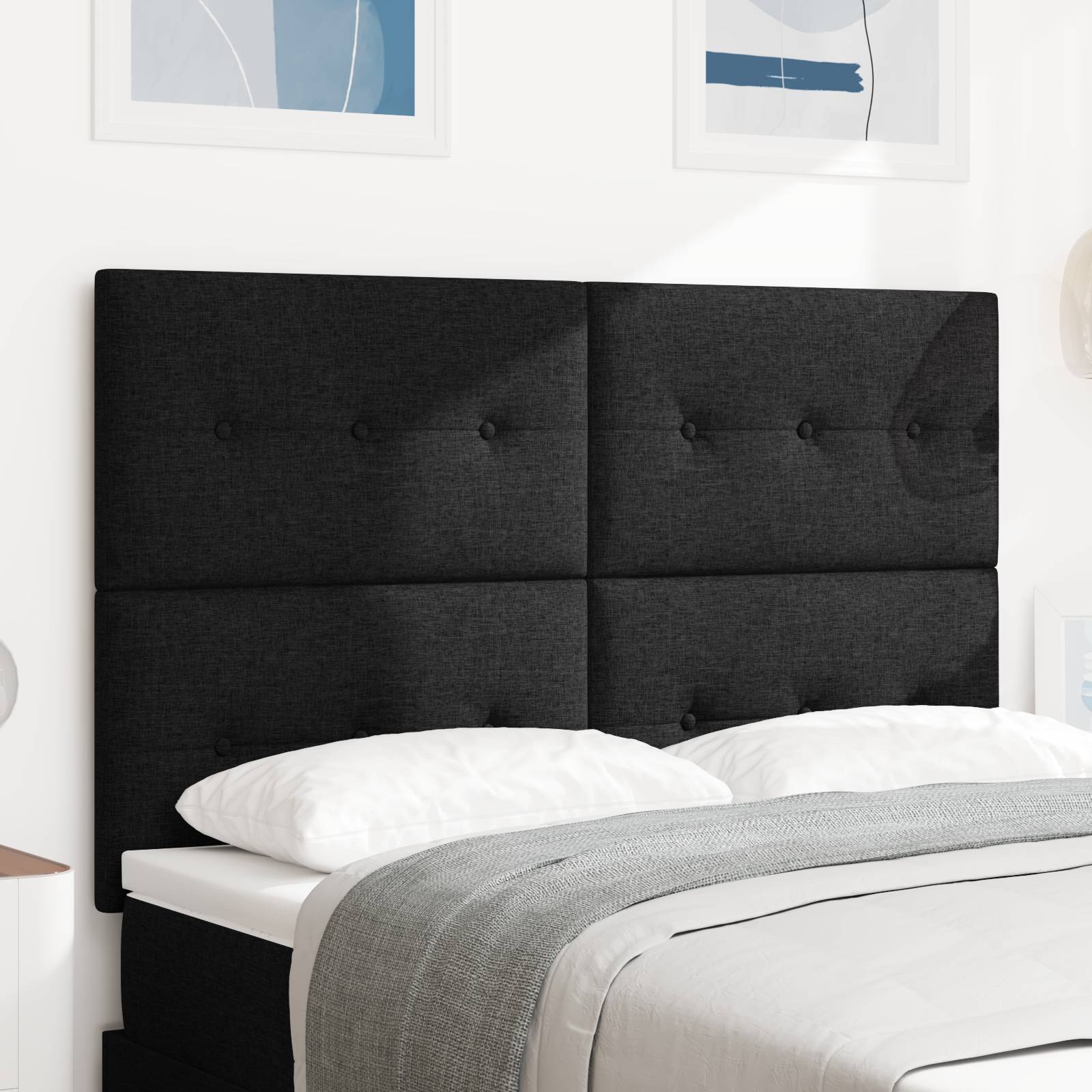 vidaXL Kopfteil mit Knopfheftung Schwarz 140 cm Stoff