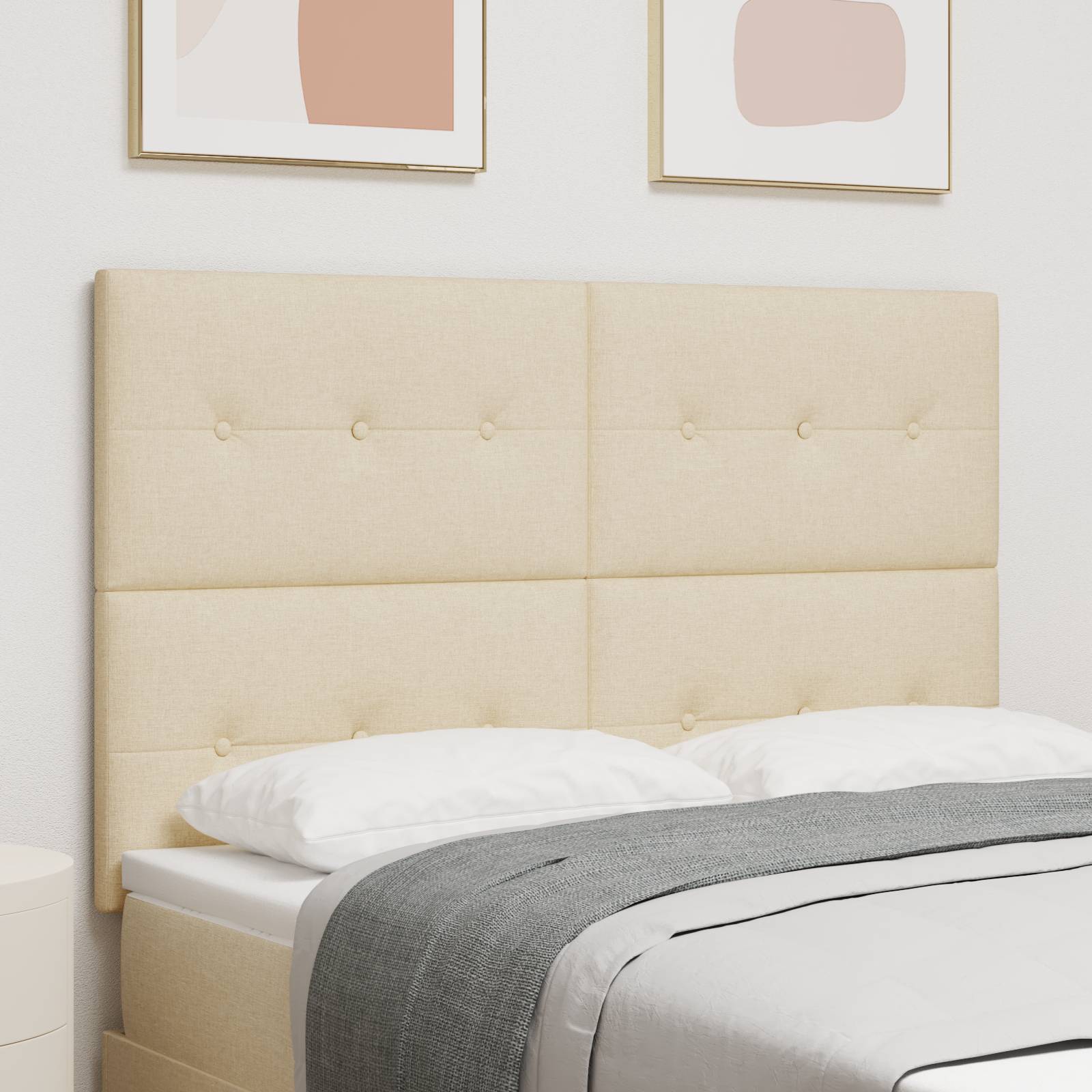 vidaXL Kopfteil mit Knopfheftung Creme 140 cm Stoff