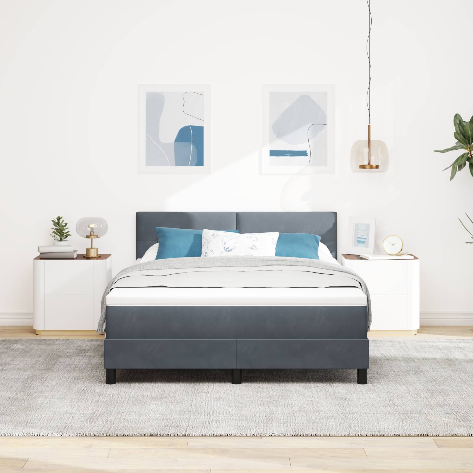 vidaXL Boxspringbett mit Matratze Dunkelgrau 160x200 cm Samt
