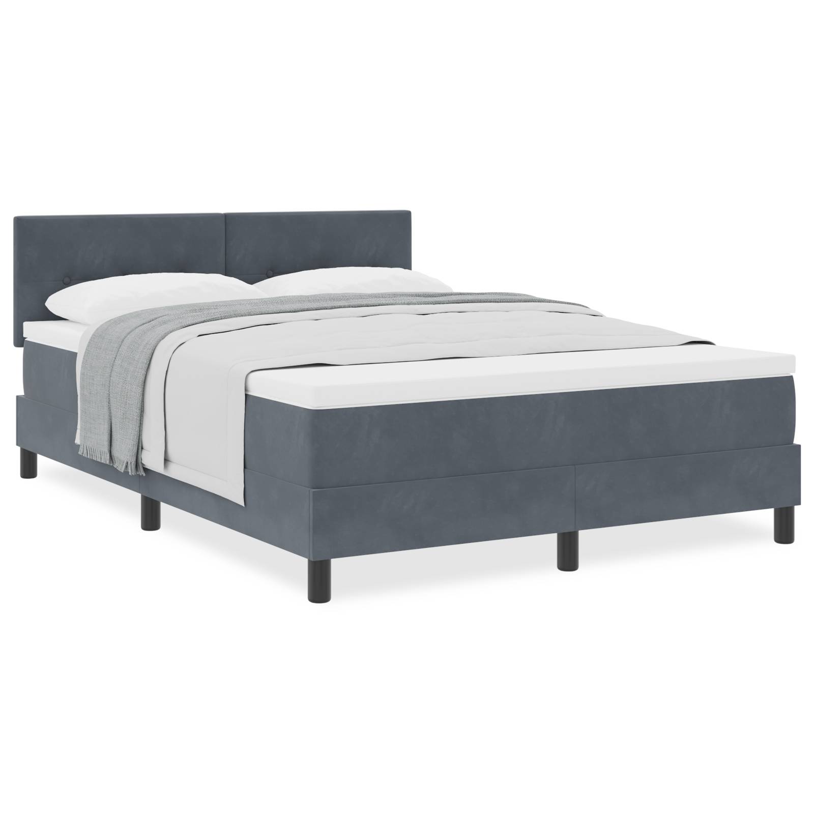 vidaXL Boxspringbett mit Matratze Dunkelgrau 160x200 cm Samt