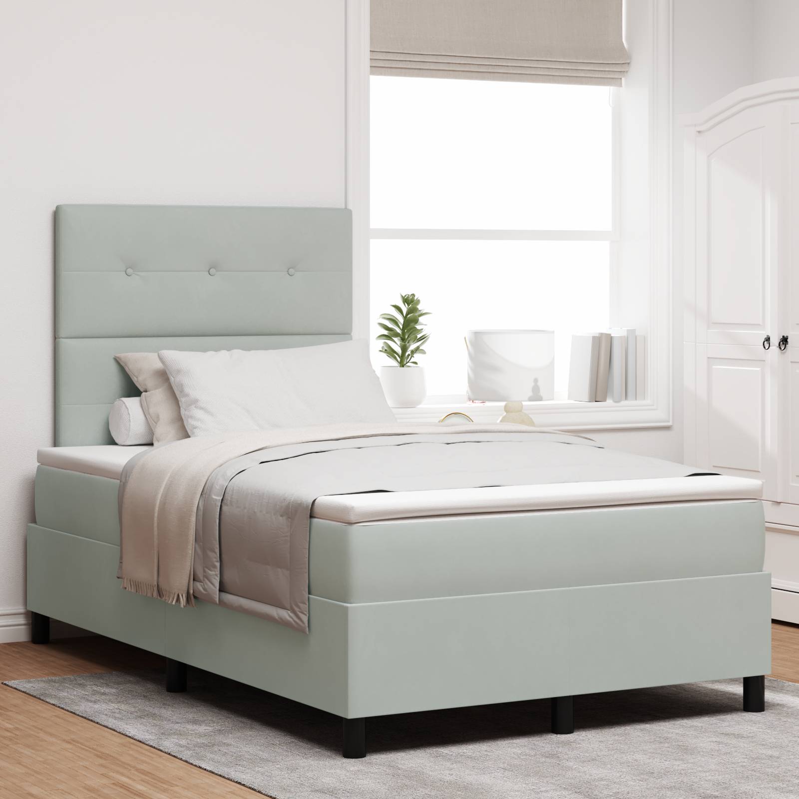 vidaXL Boxspringbett mit Matratze Hellgrau 120x200 cm Samt