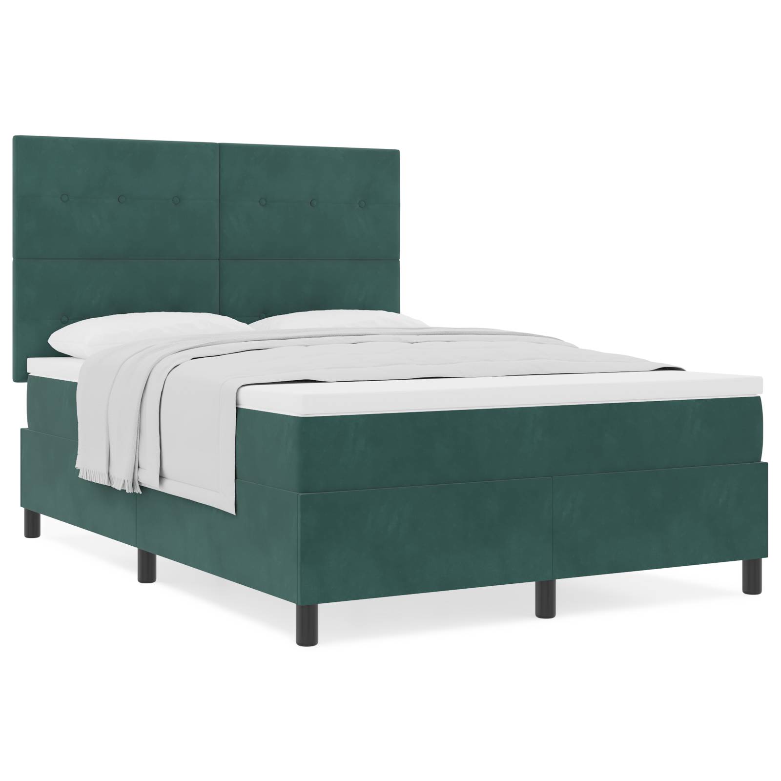 vidaXL Boxspringbett mit Matratze Dunkelgrün 140x190 cm Samt