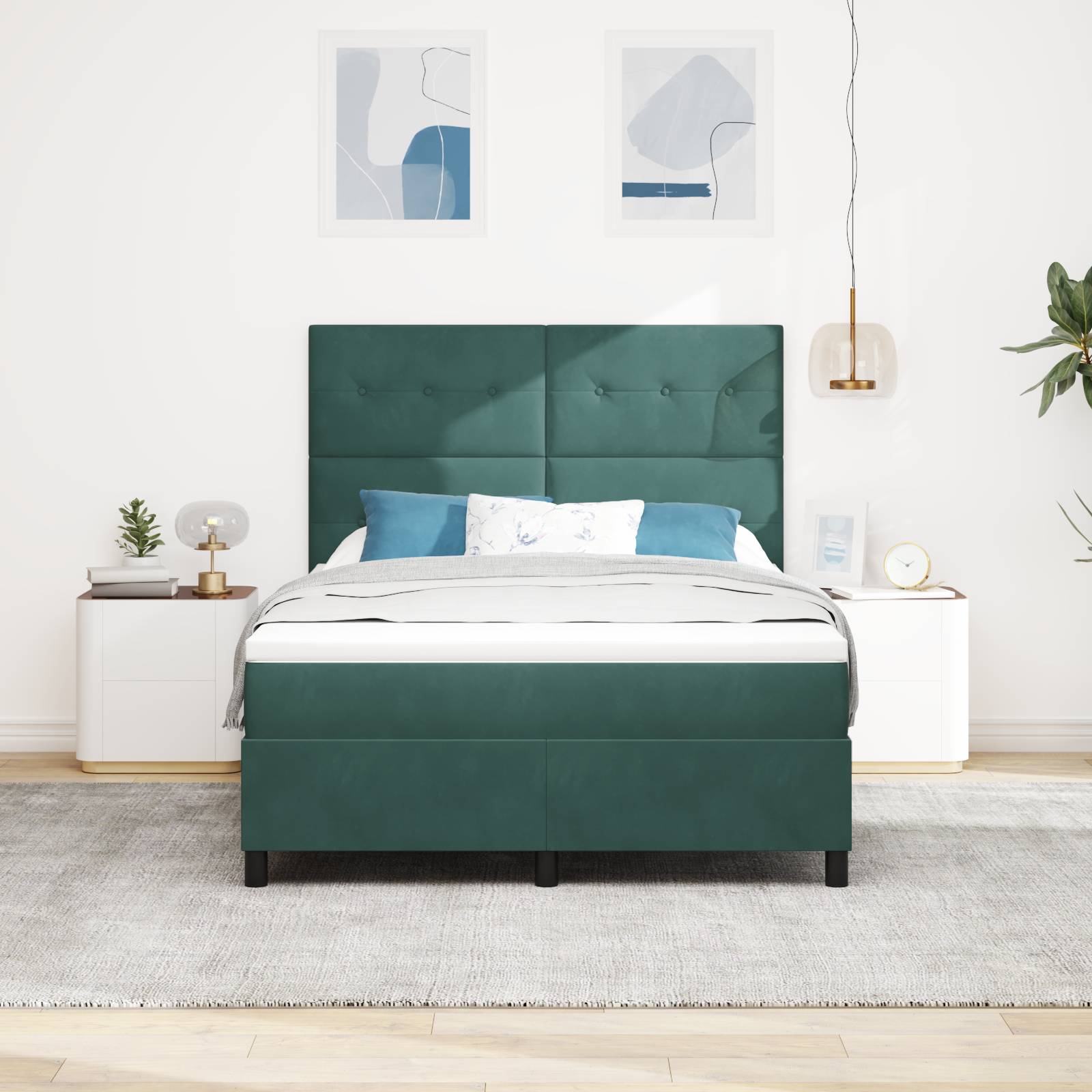 vidaXL Boxspringbett mit Matratze Dunkelgrün 140x190 cm Samt