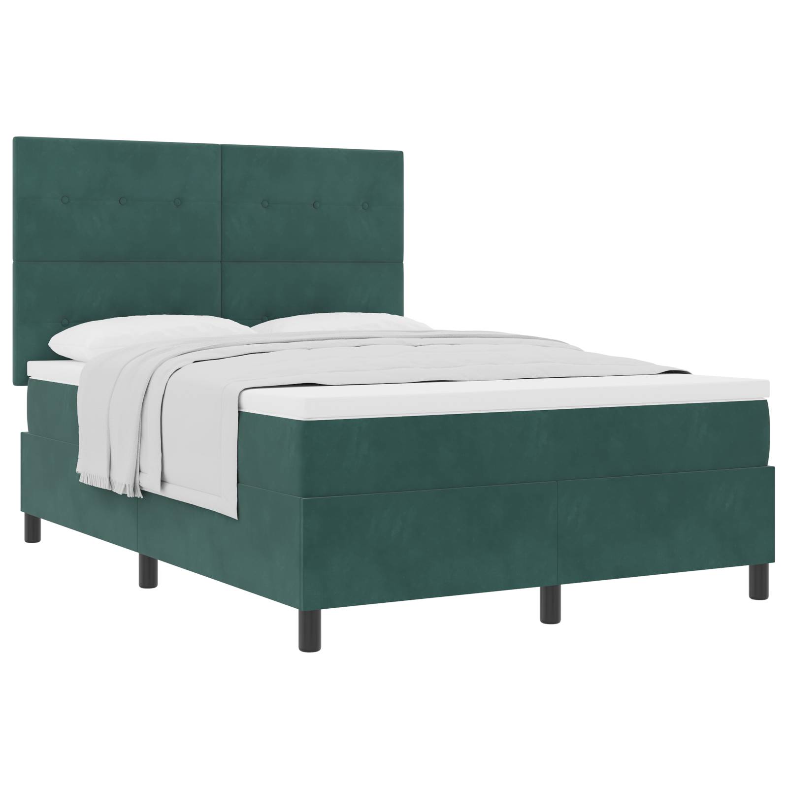 vidaXL Boxspringbett mit Matratze Dunkelgrün 140x190 cm Samt