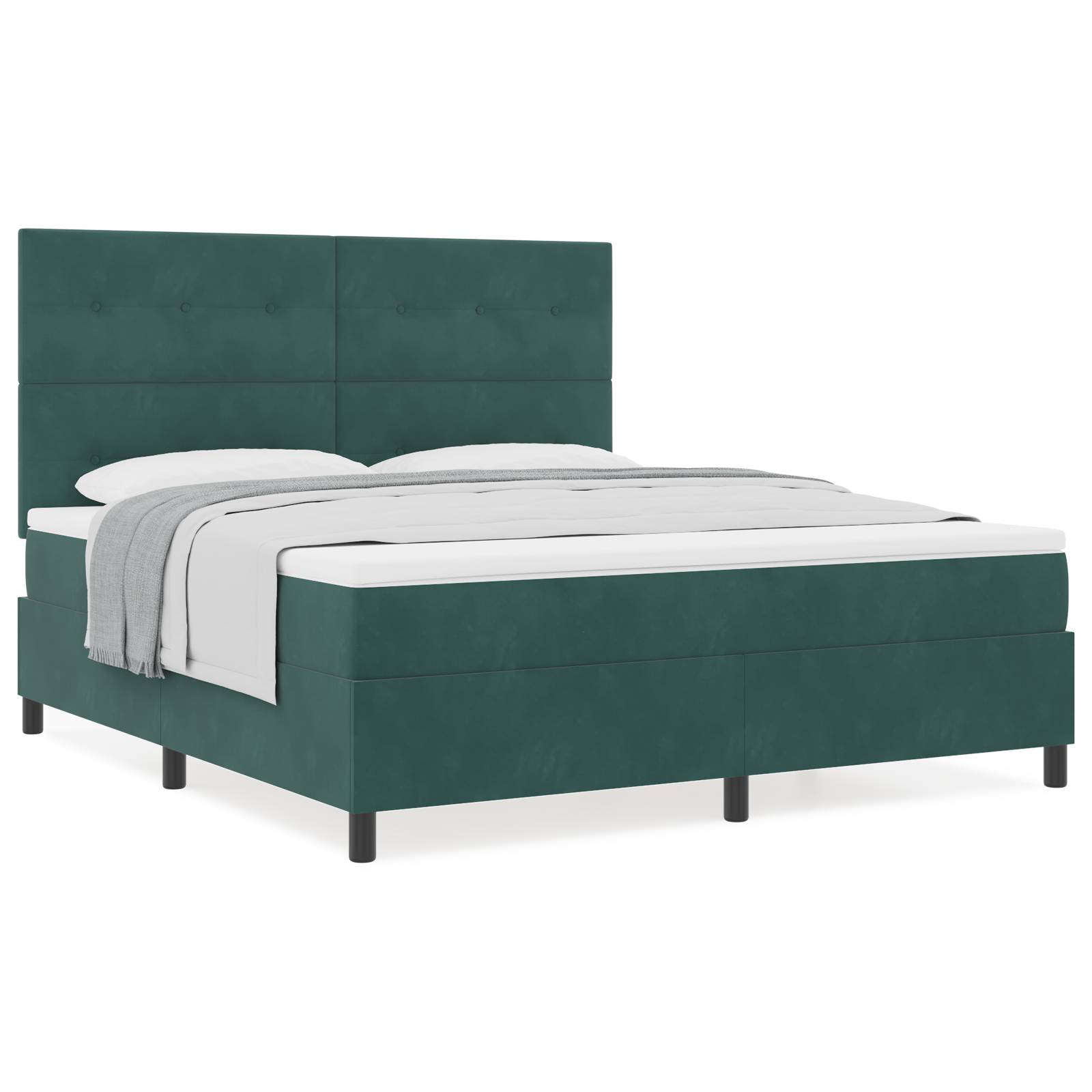 vidaXL Boxspringbett mit Matratze Dunkelgrün Samt