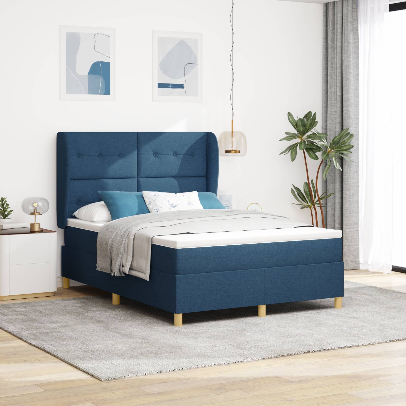 vidaXL Boxspringbett mit Matratze Blau 140x200 cm Stoff