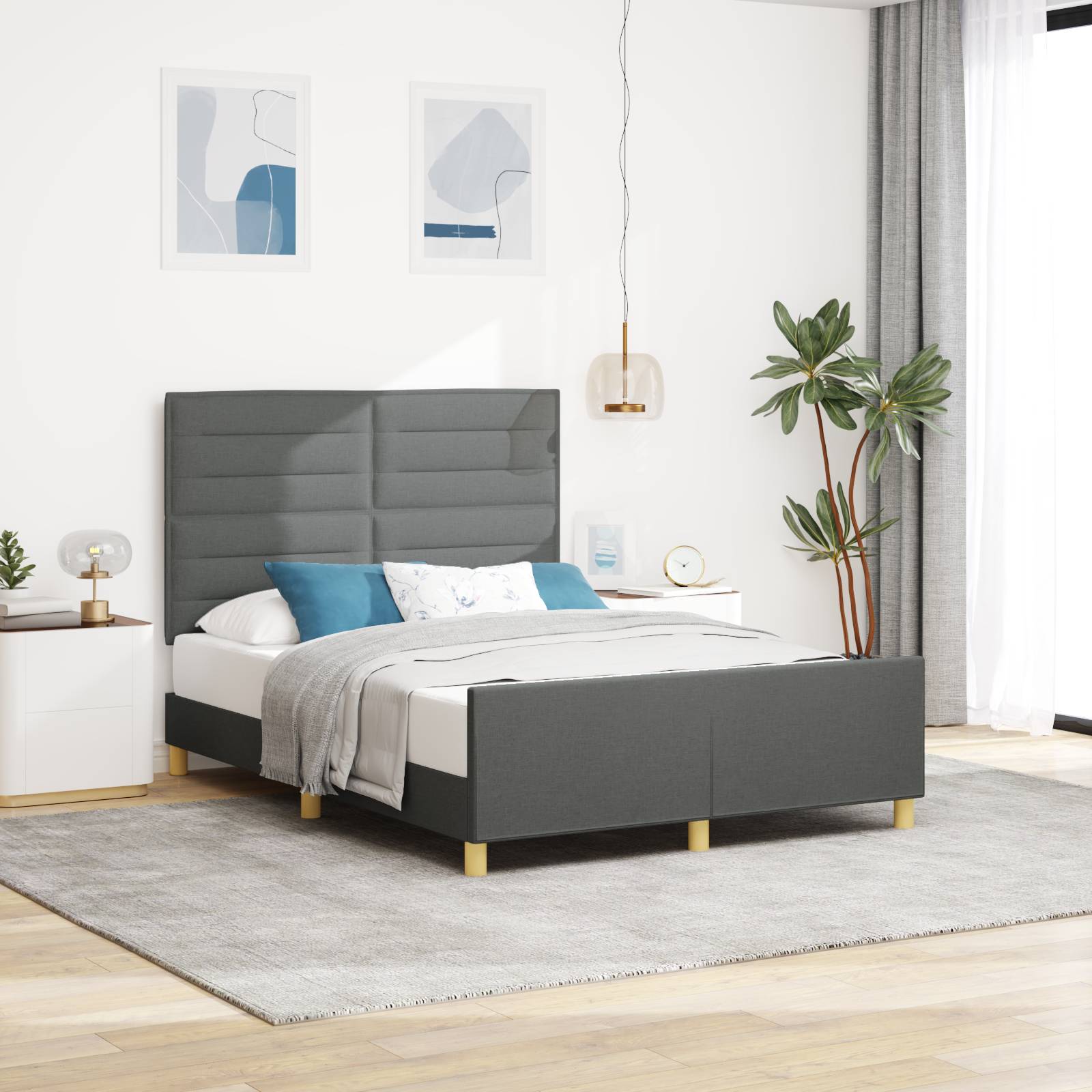 vidaXL Bettgestell Dunkelgrau 140x200 cm Stoff