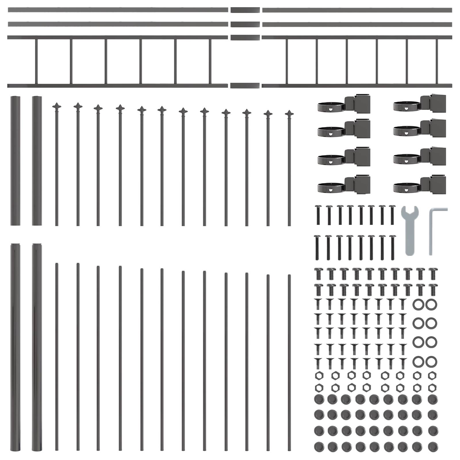vidaXL Gartenzaun mit Bogenoberteil Grau 5,1x2 m Stahl