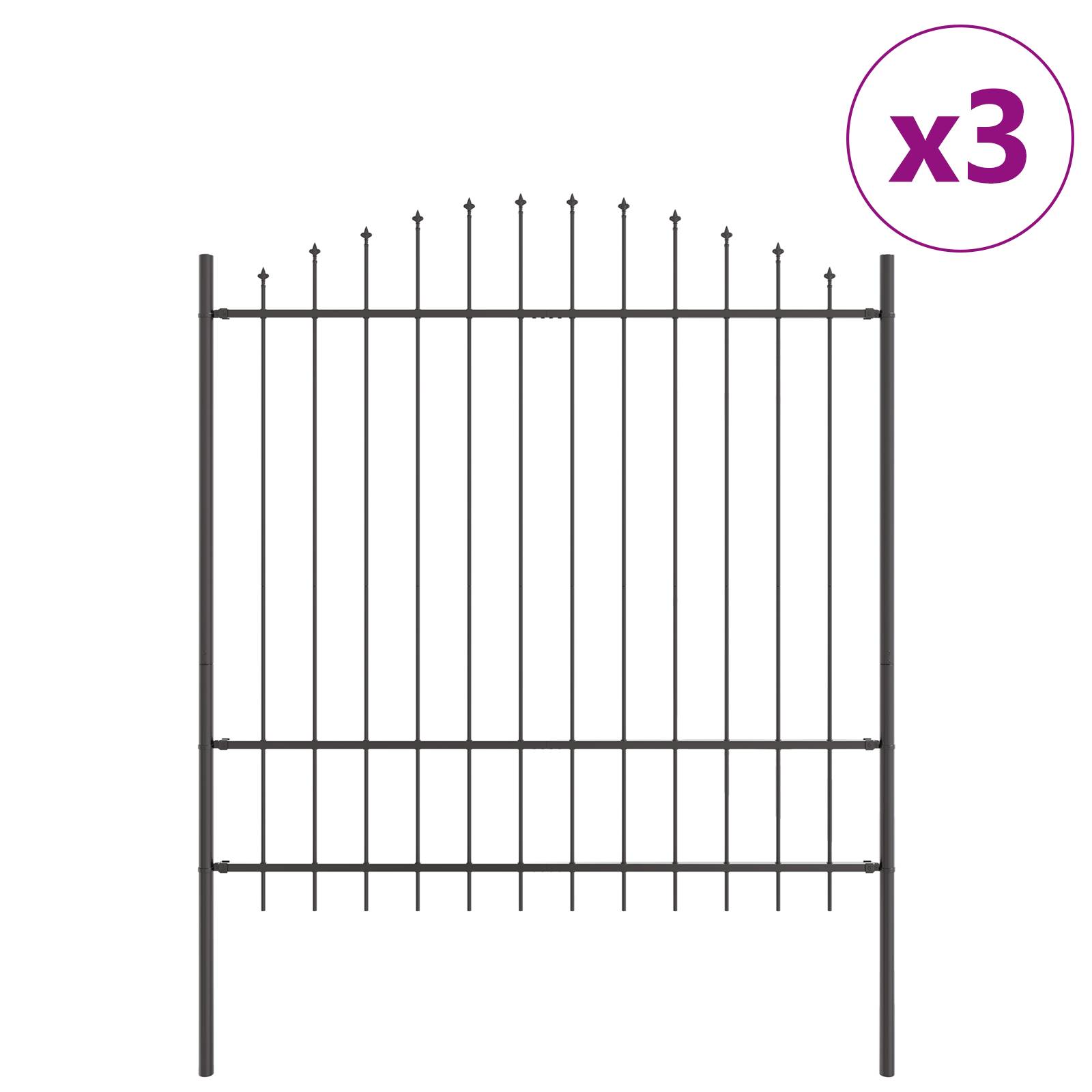 vidaXL Gartenzaun mit Bogenoberteil Grau 5,1x1,75 m Stahl