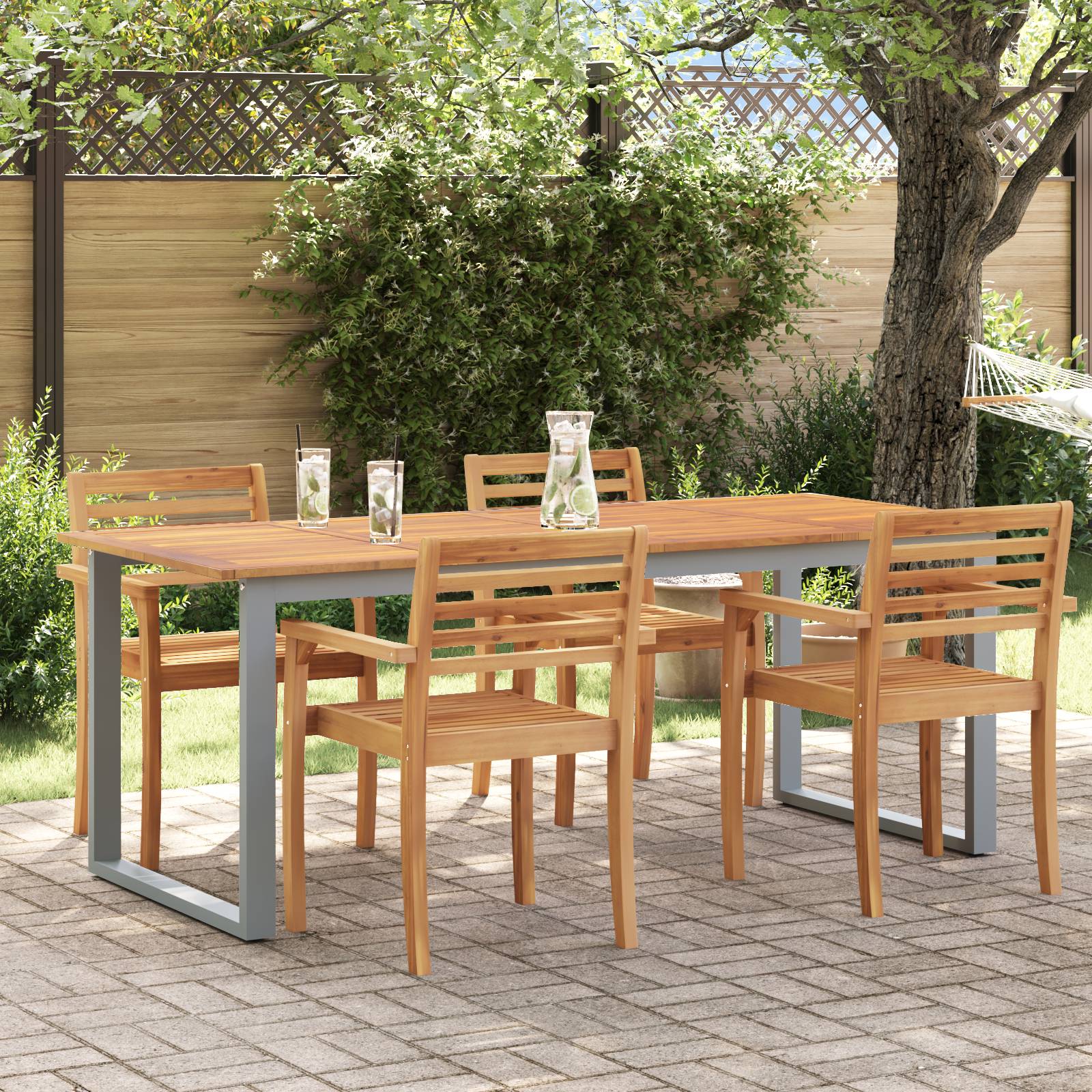 vidaXL Outdoor-Esstisch Grau 200x90x75 cm Stahl & Massivholz Akazie
