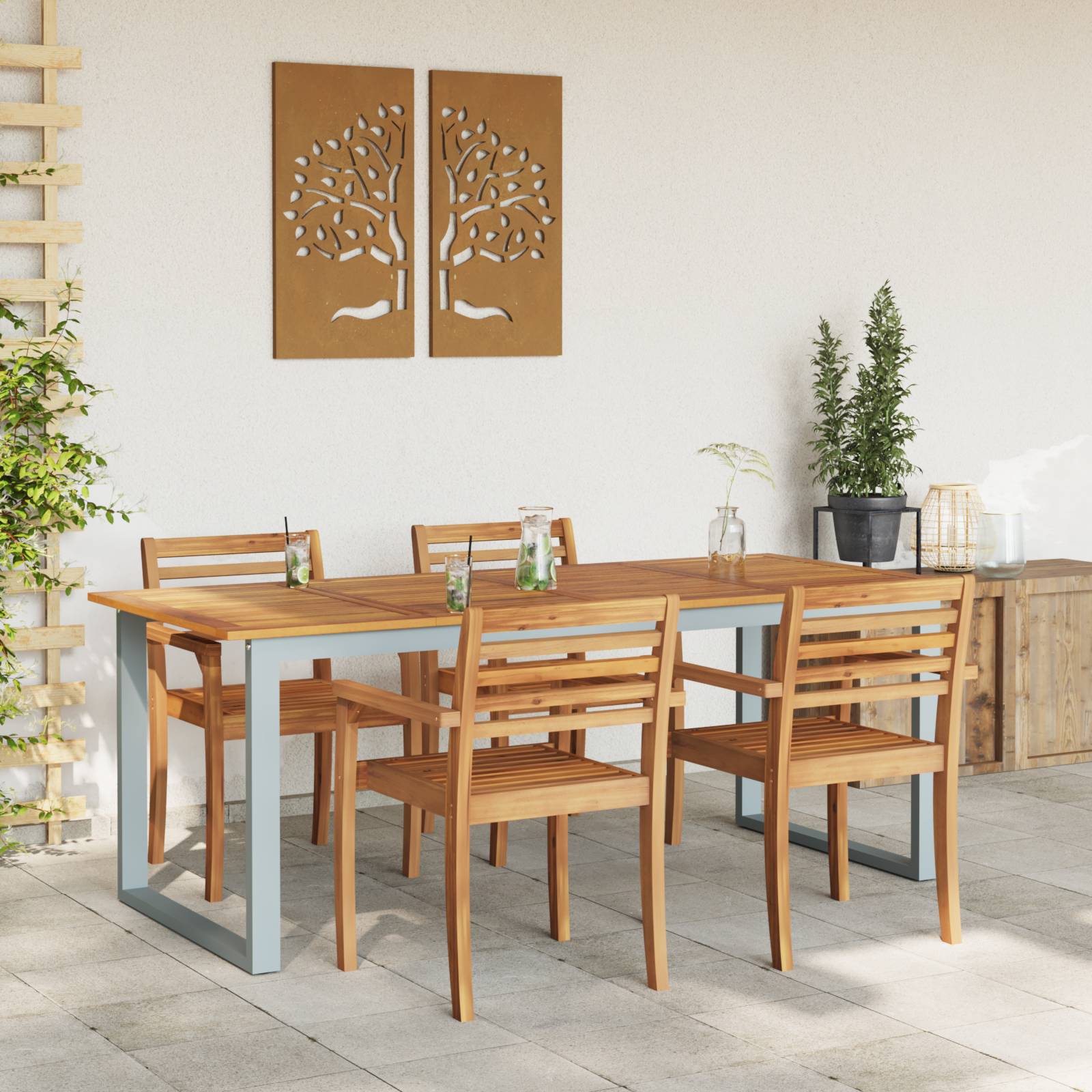 vidaXL Outdoor-Esstisch Grau 200x90x75 cm Stahl & Massivholz Akazie
