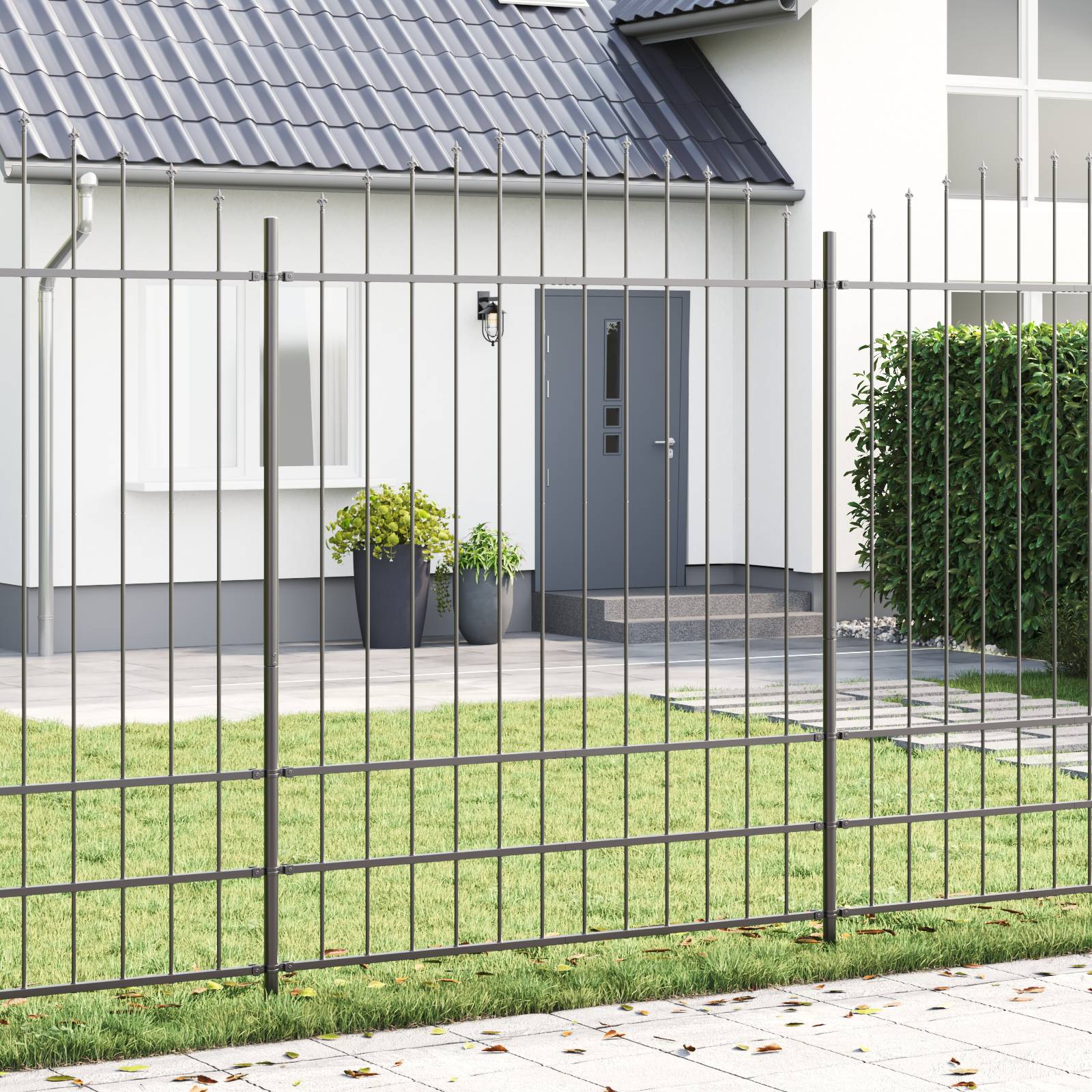 vidaXL Gartenzaun mit Bogenoberteil Grau 1,7x2 m Stahl
