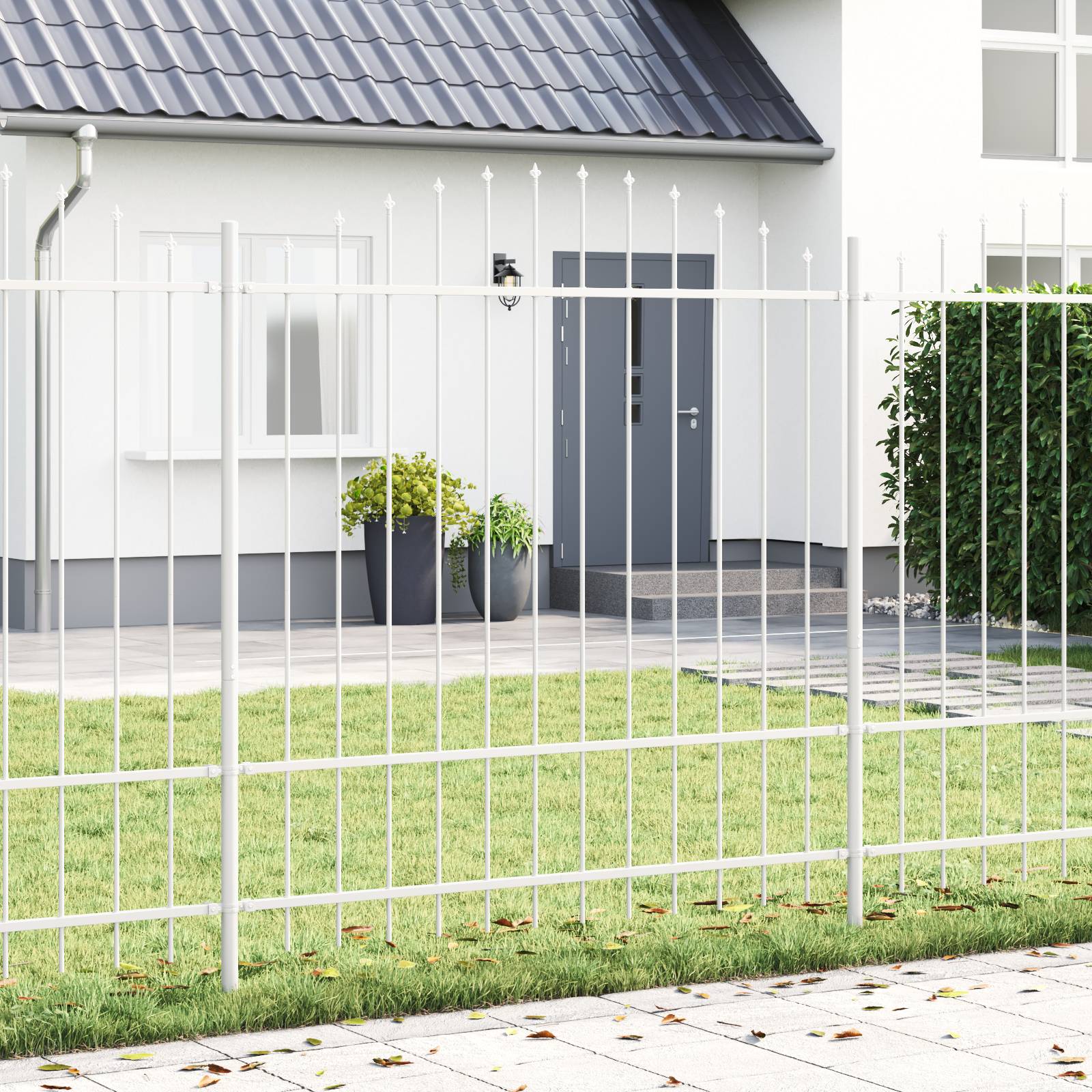 vidaXL Gartenzaun mit Bogenoberteil Weiß 11,9x1,75 m Stahl