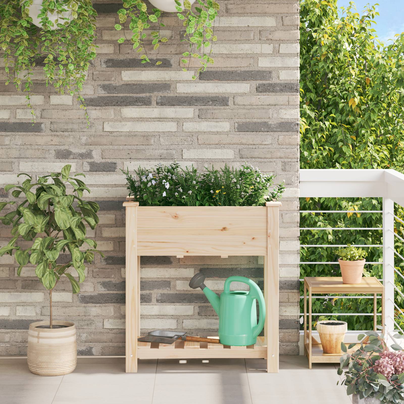vidaXL Pflanzkasten mit Ablage 71x37x76 cm Massivholz Tanne
