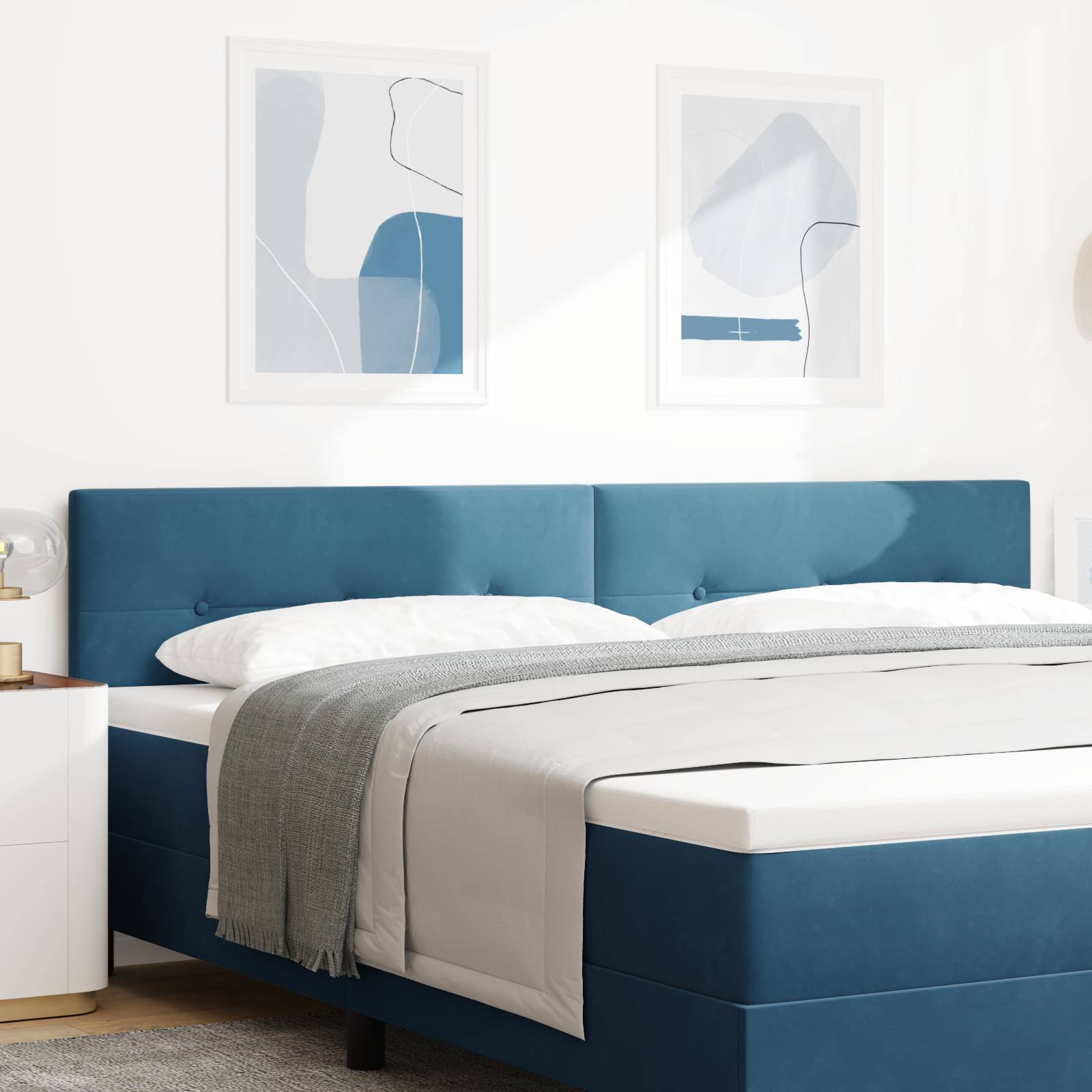 vidaXL LED Kopfteil mit Knopfheftung Dunkelblau 100 cm Samt