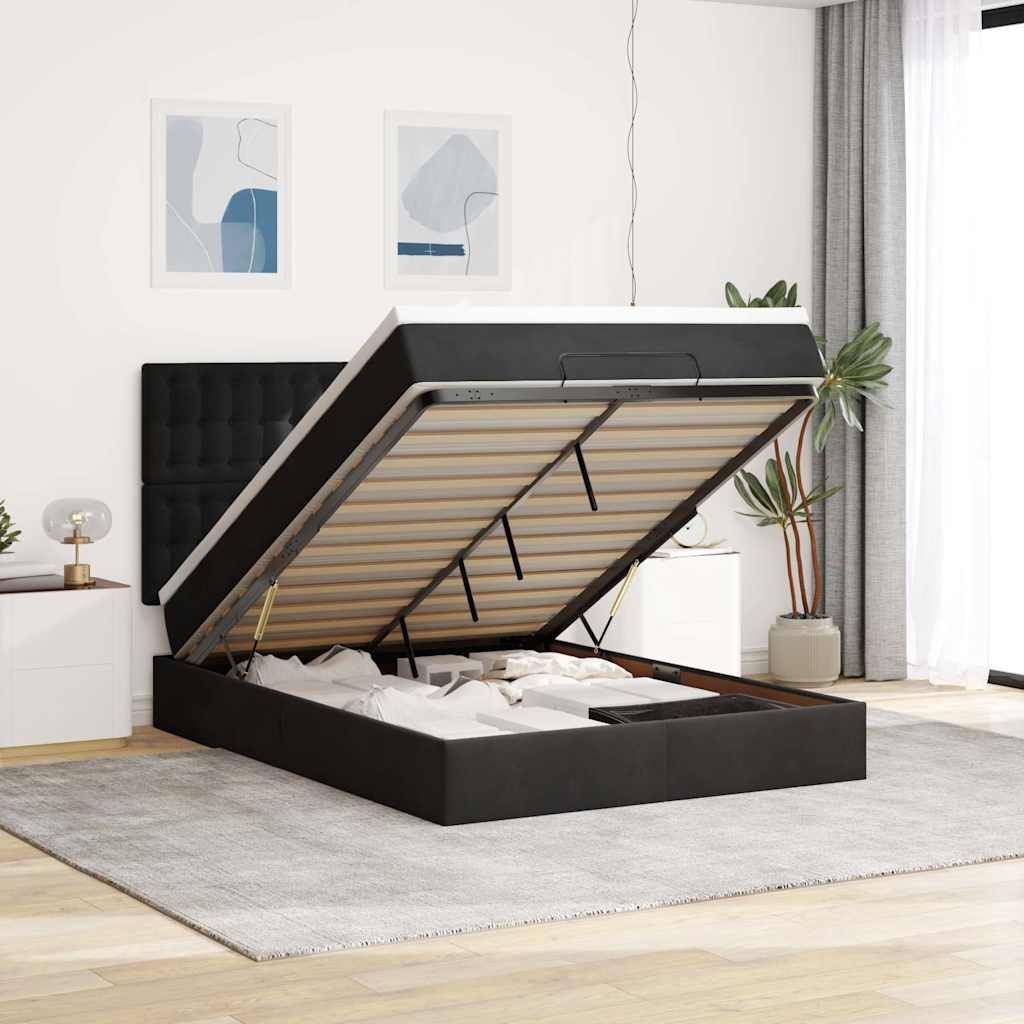 vidaXL Ottoman-Bett mit Matratzen Schwarz 140x200 cm Samt