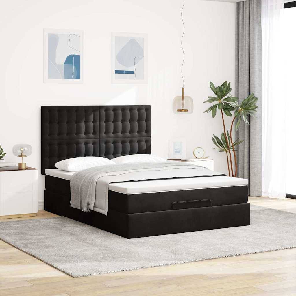 vidaXL Ottoman-Bett mit Matratzen Schwarz 140x200 cm Samt