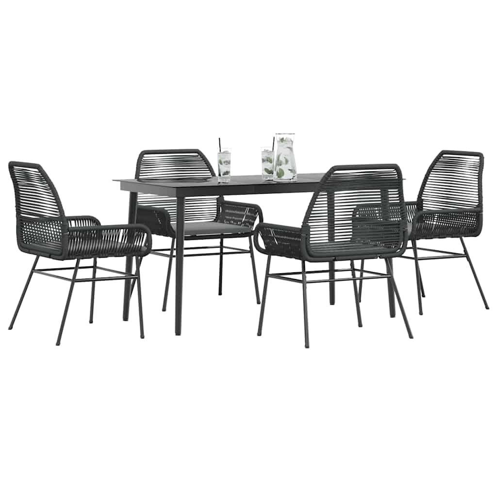 vidaXL 5-tlg. Garten-Essgruppe mit Kissen Schwarz Poly Rattan Glas