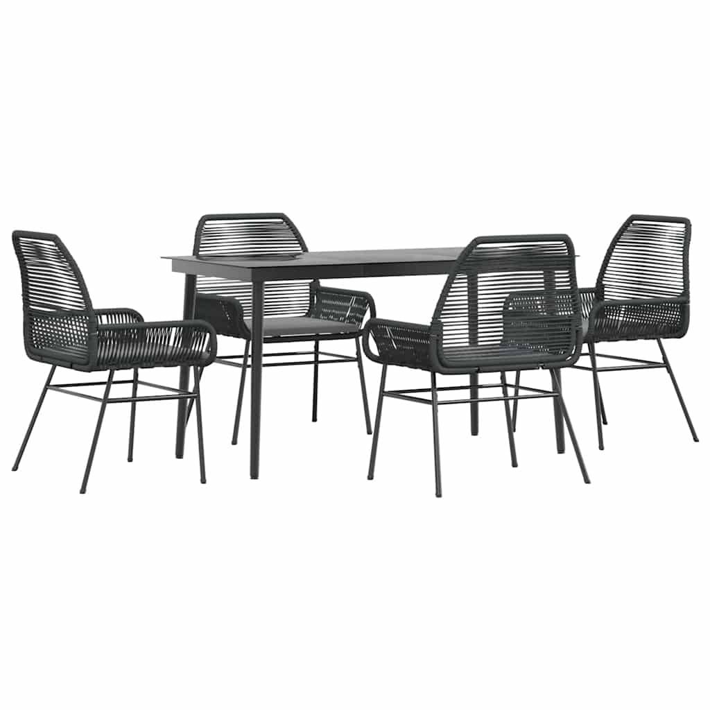 vidaXL 5-tlg. Garten-Essgruppe mit Kissen Schwarz Poly Rattan Glas