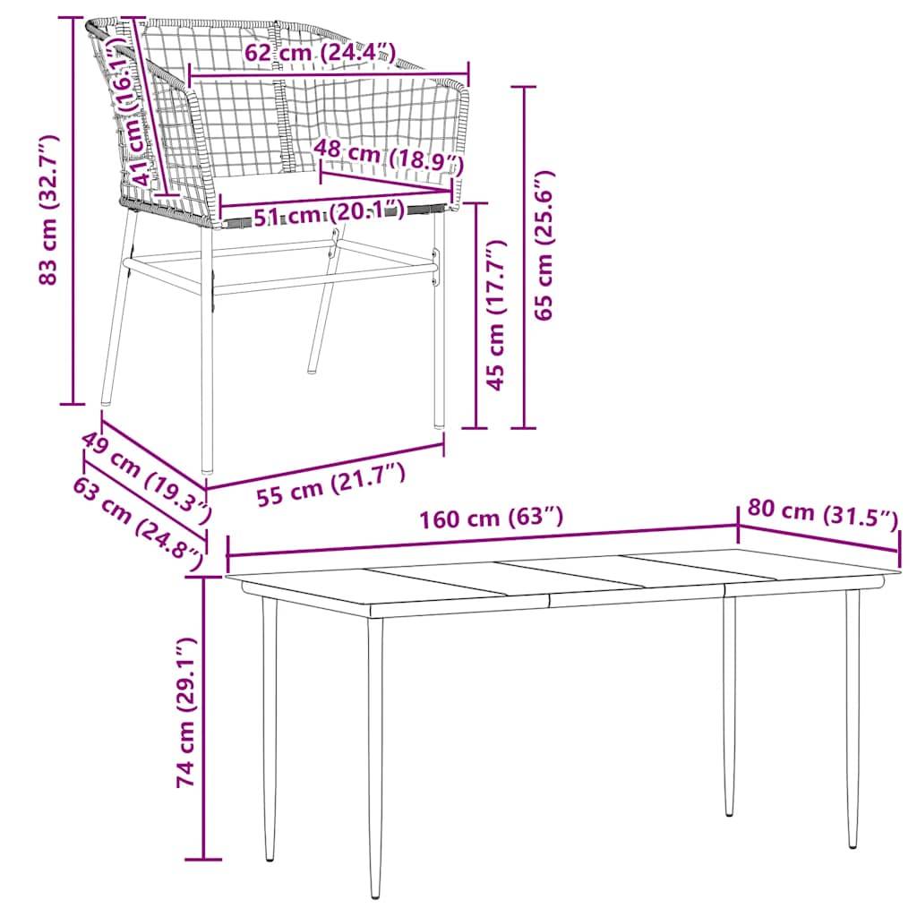 vidaXL 7-tlg. Garten-Essgruppe mit Kissen Braun Poly Rattan Glas