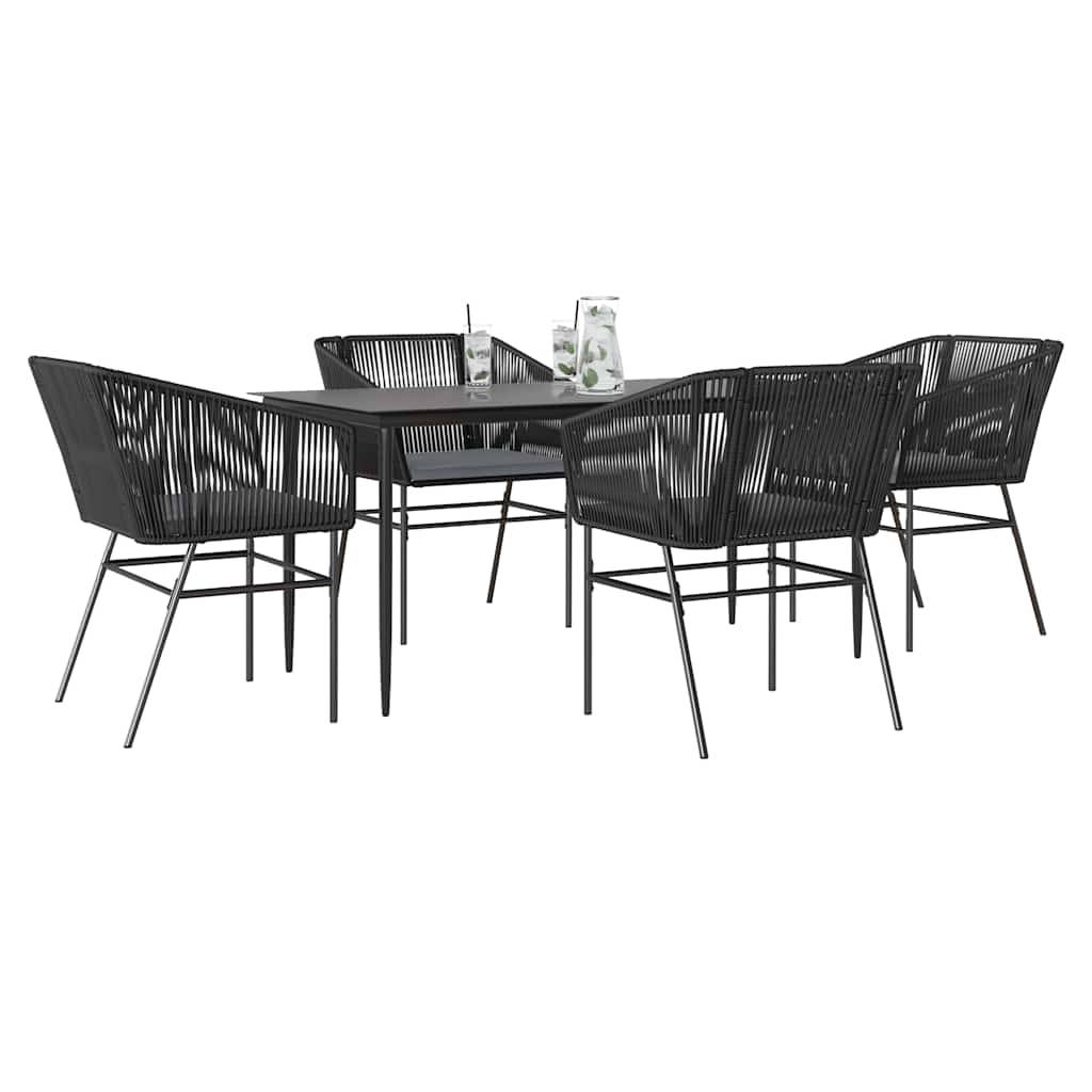 vidaXL 5-tlg. Garten-Essgruppe mit Kissen Schwarz Poly Rattan Glas