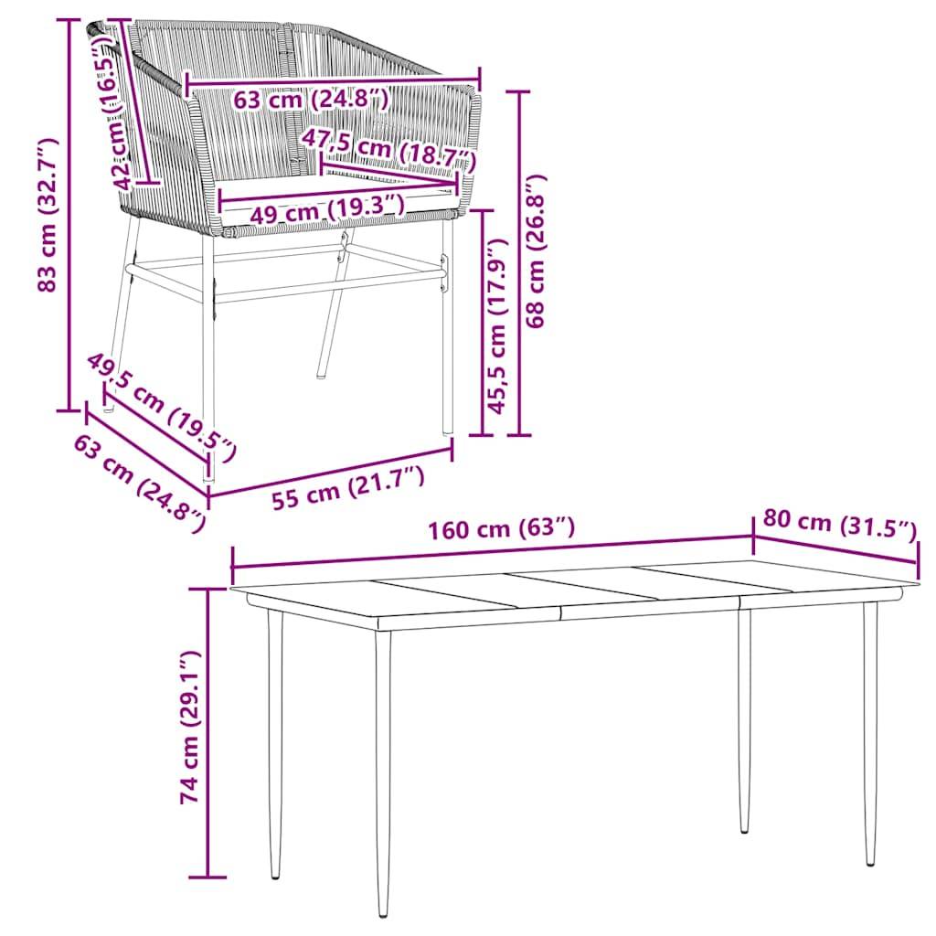 vidaXL 5-tlg. Garten-Essgruppe mit Kissen Schwarz Poly Rattan Glas