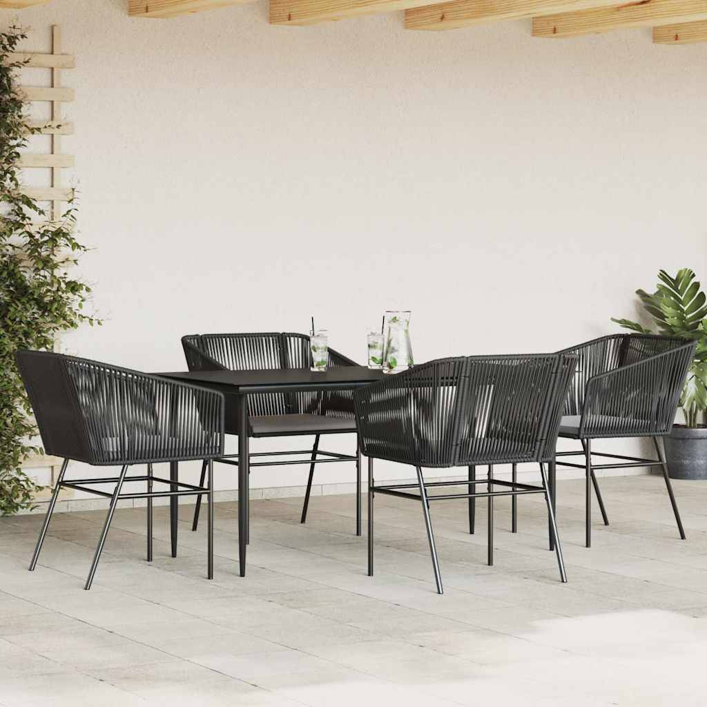 vidaXL 5-tlg. Garten-Essgruppe mit Kissen Schwarz Poly Rattan Glas