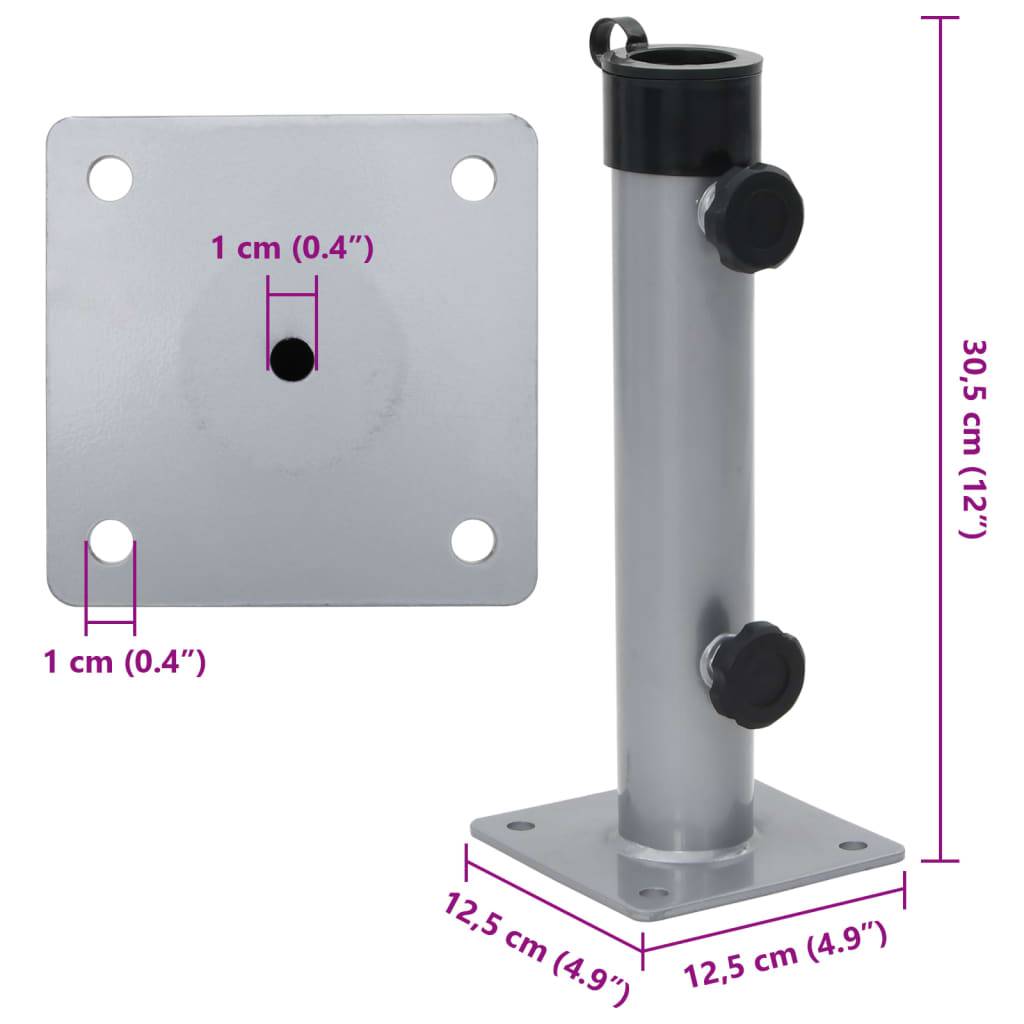 vidaXL Sonnenschirmständer für Ø38/48 mm Mast Silbern Stahl