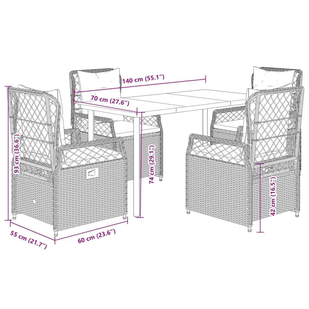vidaXL 5-tlg. Garten-Essgruppe mit Kissen Beige Poly Rattan