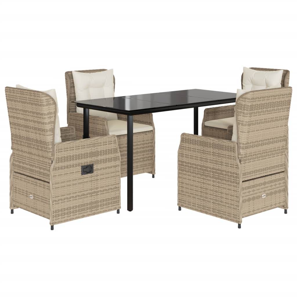 vidaXL 5-tlg. Garten-Essgruppe mit Kissen Beige Poly Rattan