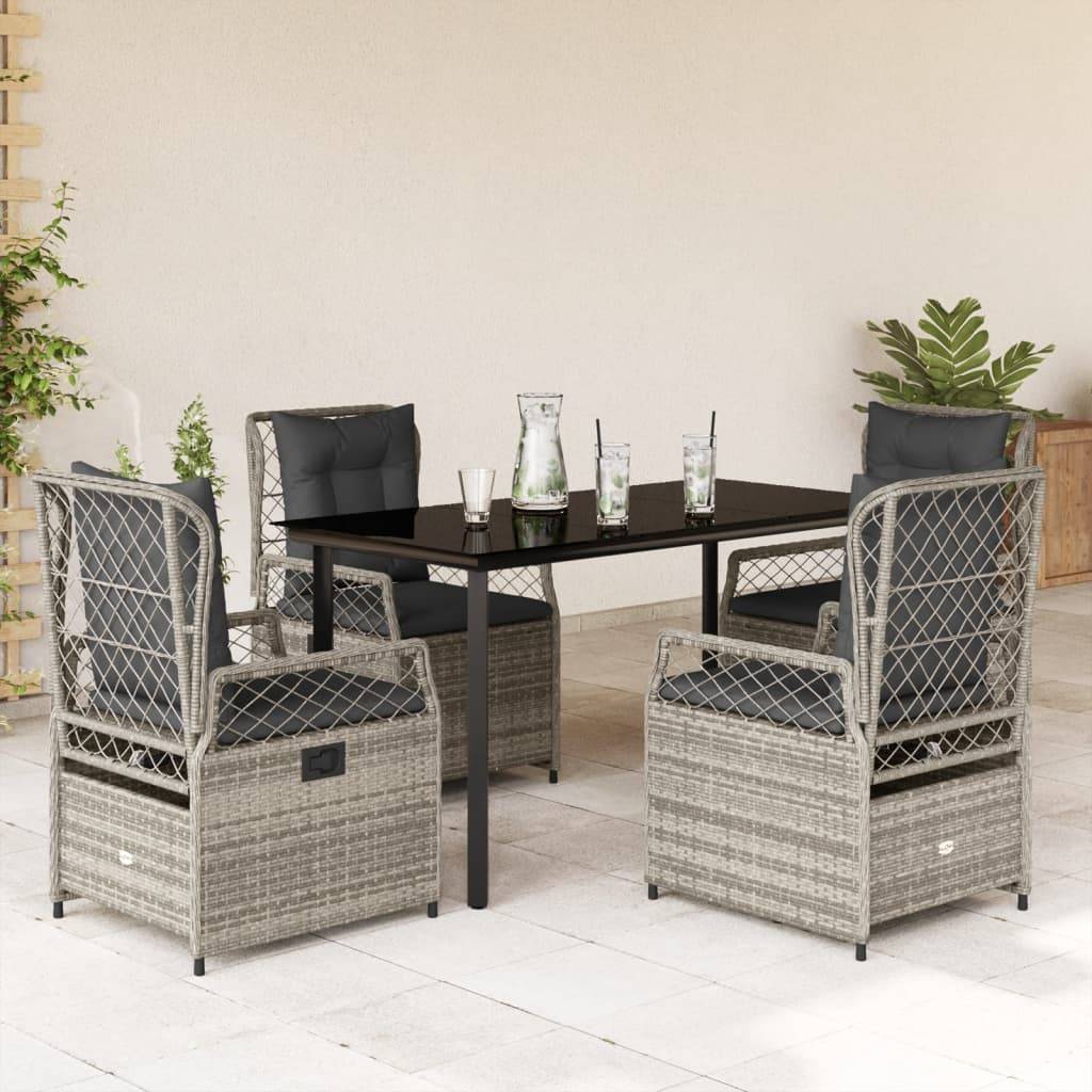 vidaXL 5-tlg. Garten-Essgruppe mit Kissen Grau Poly Rattan