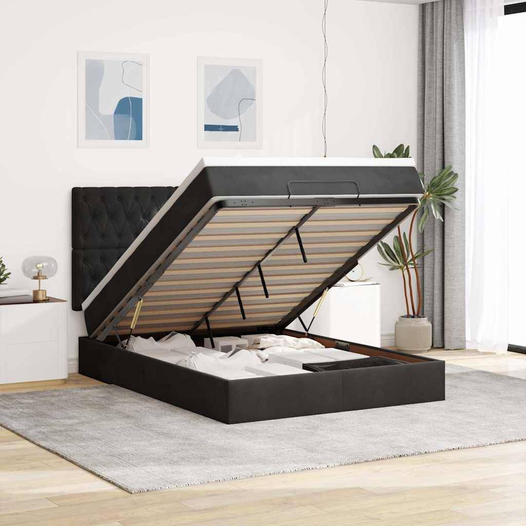 vidaXL Ottoman-Bett mit Matratzen & LEDs Schwarz 140x200 cm Samt