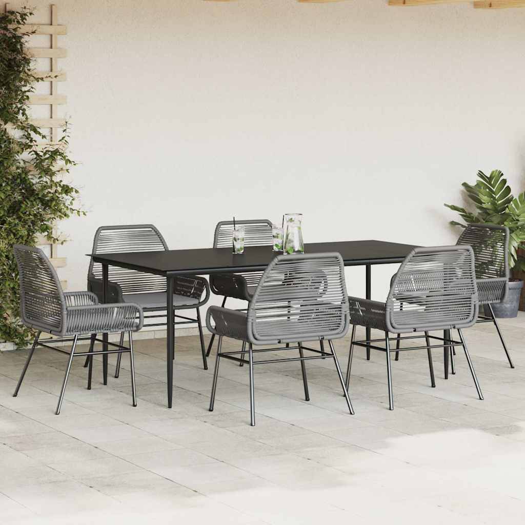 vidaXL 7-tlg. Garten-Essgruppe mit Kissen Grau Poly Rattan Glas